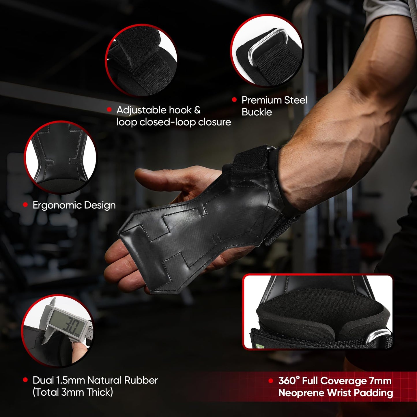 Weight Lifting Straps (Pair) JUPITER Non-Slip Wrist Support for Deadlifts & Powerlifting Black M