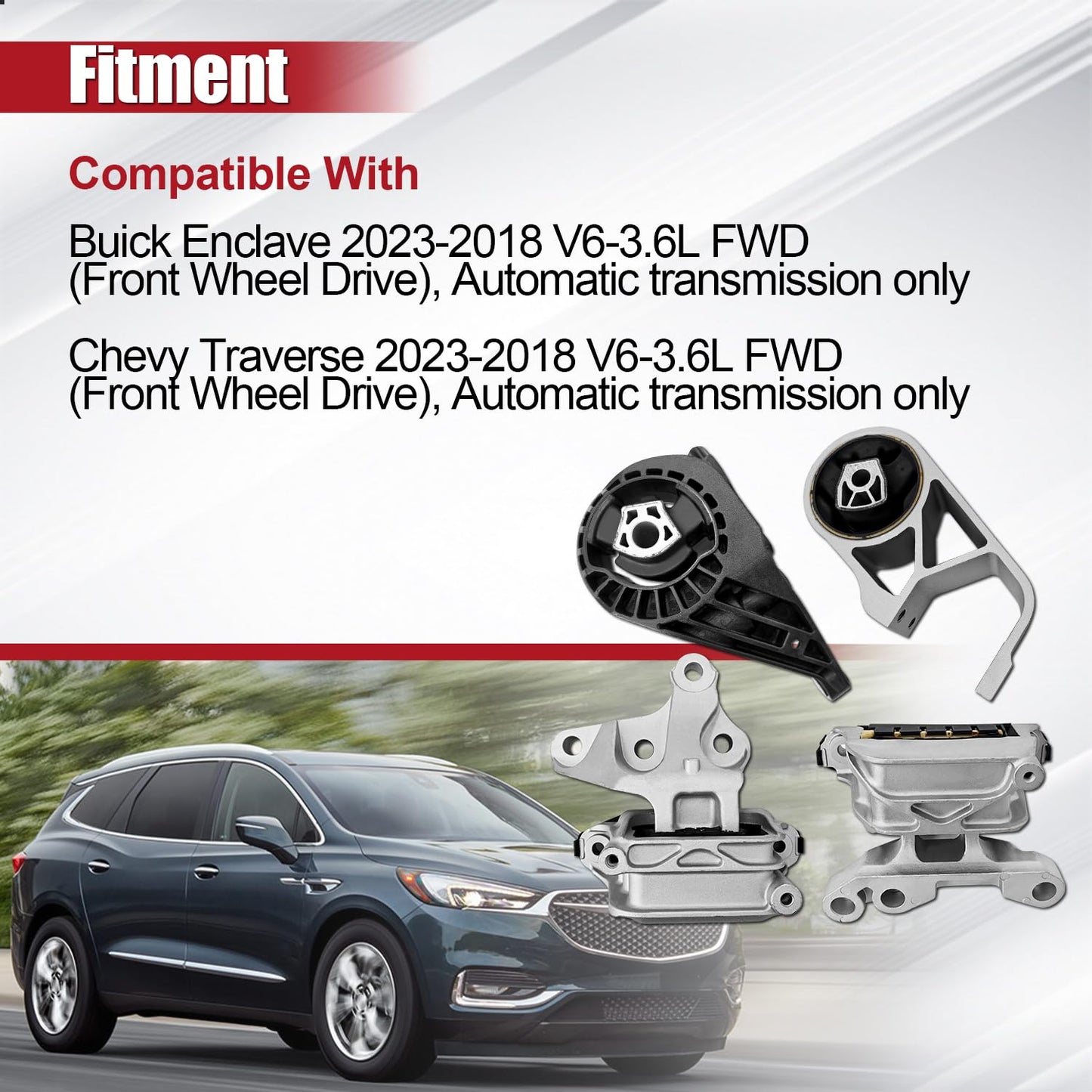 ProXlex 4PCS Engine Motor Mount & Transmission Mounts Kit for FWD Front Wheel Drive Compatible with Chevy Chevrolet Traverse & Buick Enclave 2018 2019 2020 2021 2022 2023 3.6L Replaces# 3507 3525