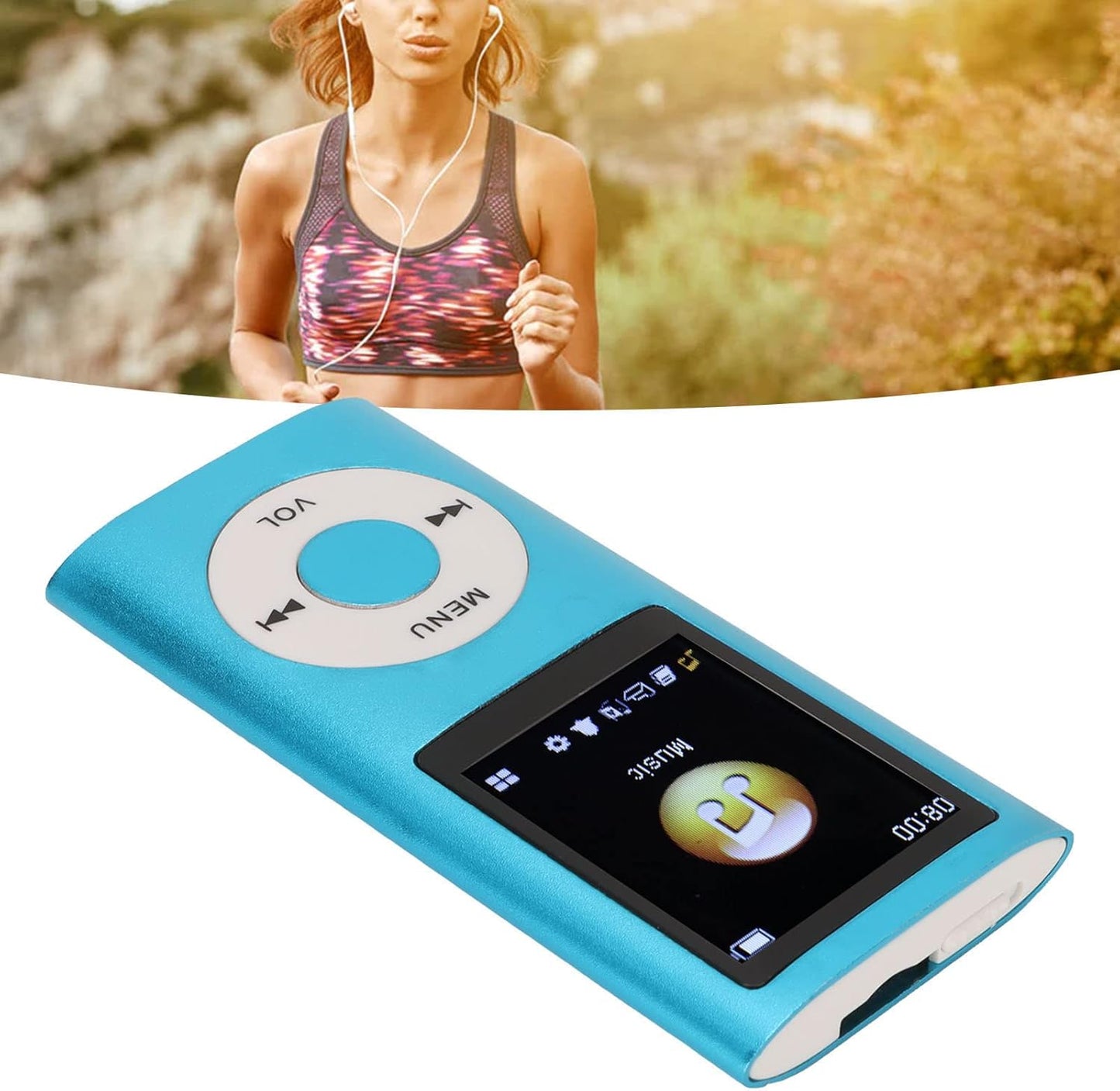MP3 64G 1.8 8h Player, Stylish Portable Lossless Sound Music Player with Earphones, Support Memory Card, Sleep