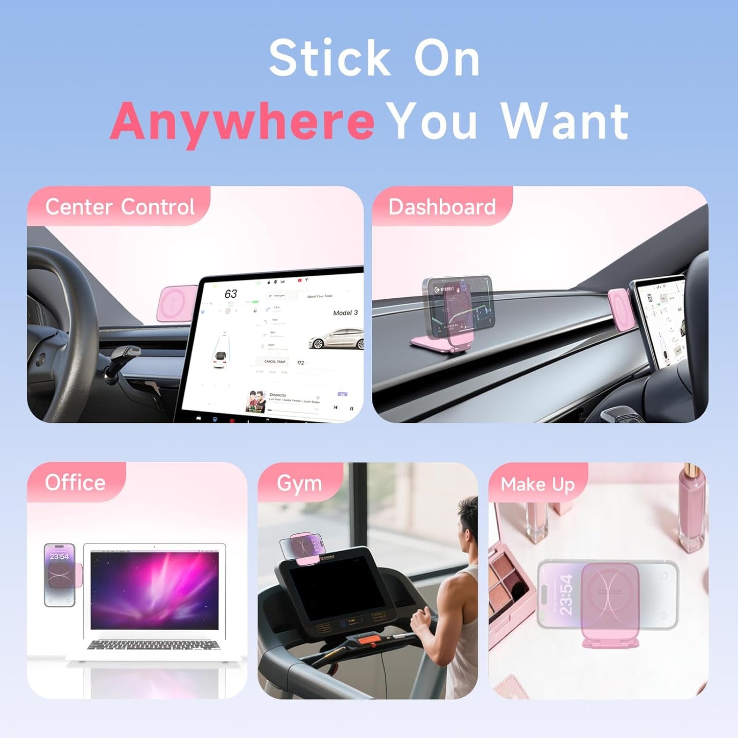 COOEXES Pink Foldable Magnetic Phone Mount, Hidefold Ultra-Thin Magnetic Phone Holder for Car with Dual Side Strong