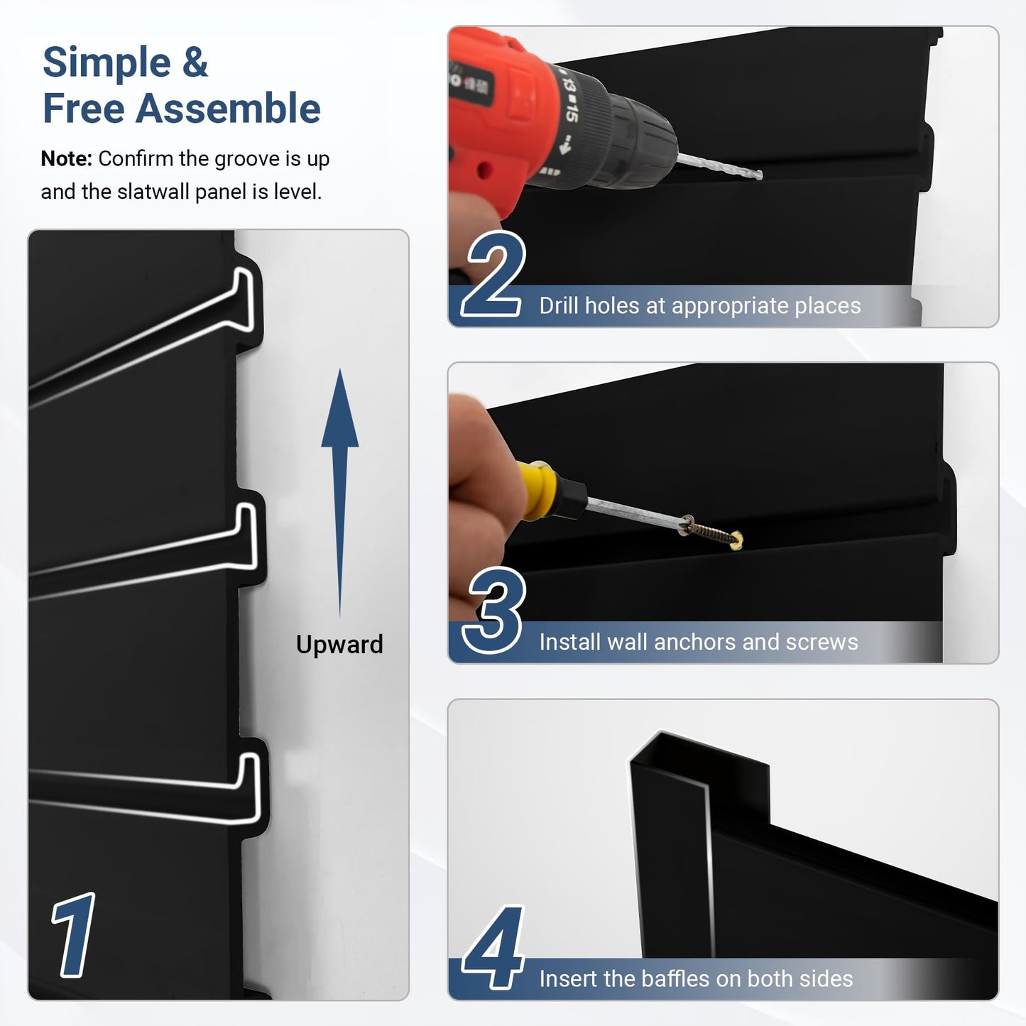 Neoaider Slatwall Panel 8 FT x 4 FT, Interlocking Slat Wall Paneling, Wall Mounted PVC Wallpanel, Suitable for Garage Storage and Organizer, Slatwall Board, Shelves - Black