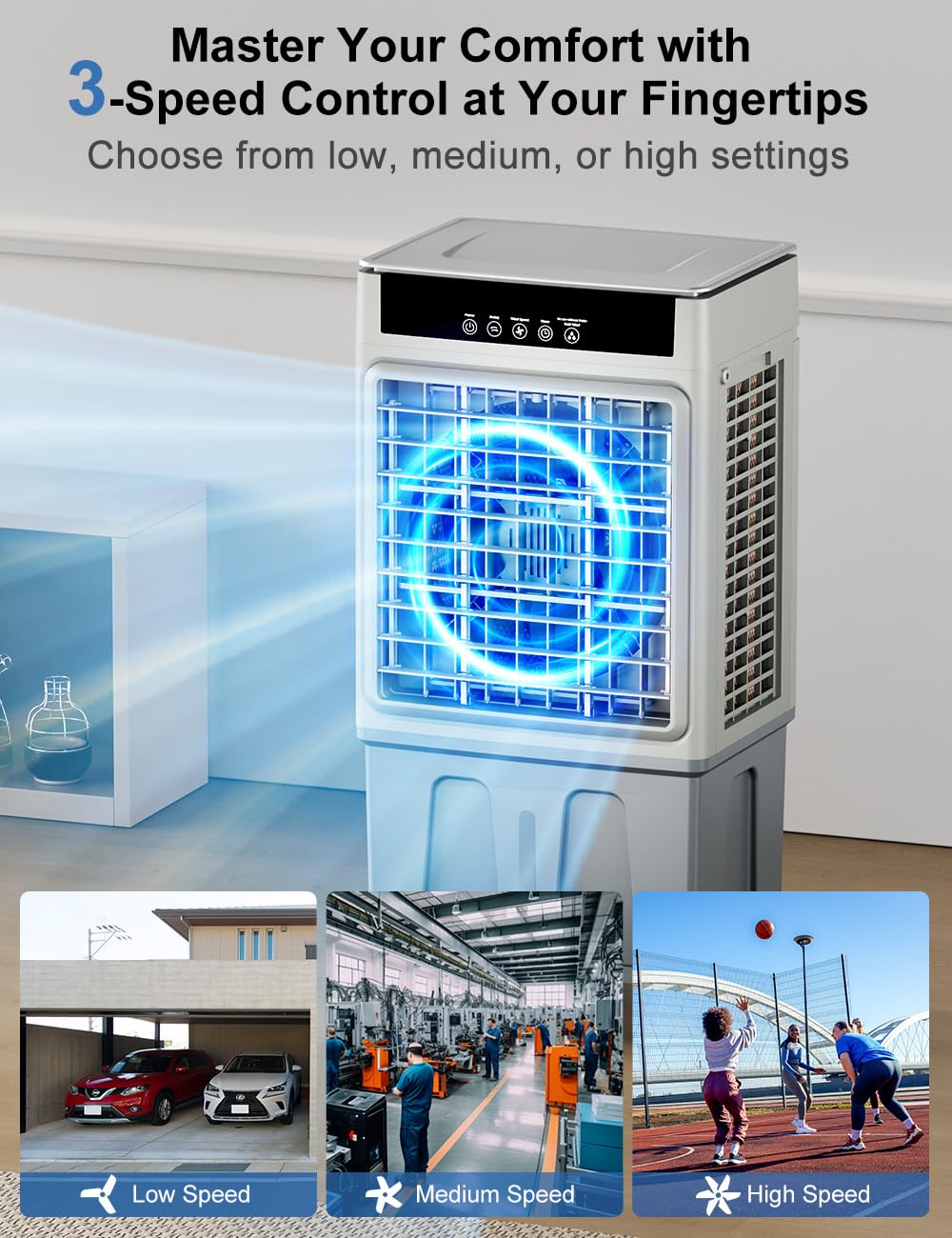 Large Swamp Cooler Air Conditioner, 2200CFM Evaporative Air Cooler, 24H Timer & 8 Gal Water Tank, 100°Oscillation, 3 Speeds&4 Ice Boxes,Remote, Portable Cooling Fan for Garage Outdoor, Extra Large