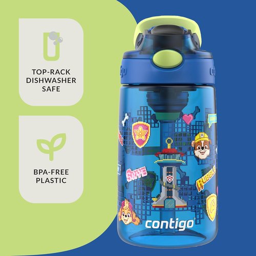 Contigo Aubrey Water Bottles - Leak-Proof & Spill-Proof 2-Pack, 14oz, Power Pups & Dino Treks, Green/Blue