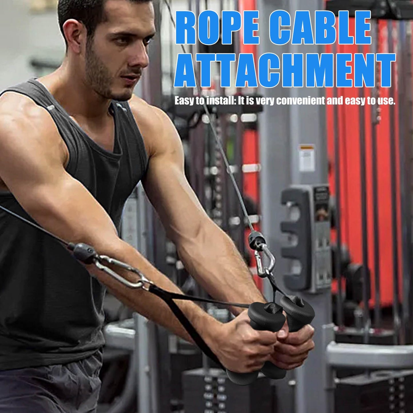 Ergonomic Tricep Rope Pull Down Attachment, Upgraded Long Triceps Rope Cable Attachments for Gym, Lat Pull Down Bar for Cable Machine, Tricep Lat Pulldown Workout Cable Attachments (CABLE HANDLES-01)