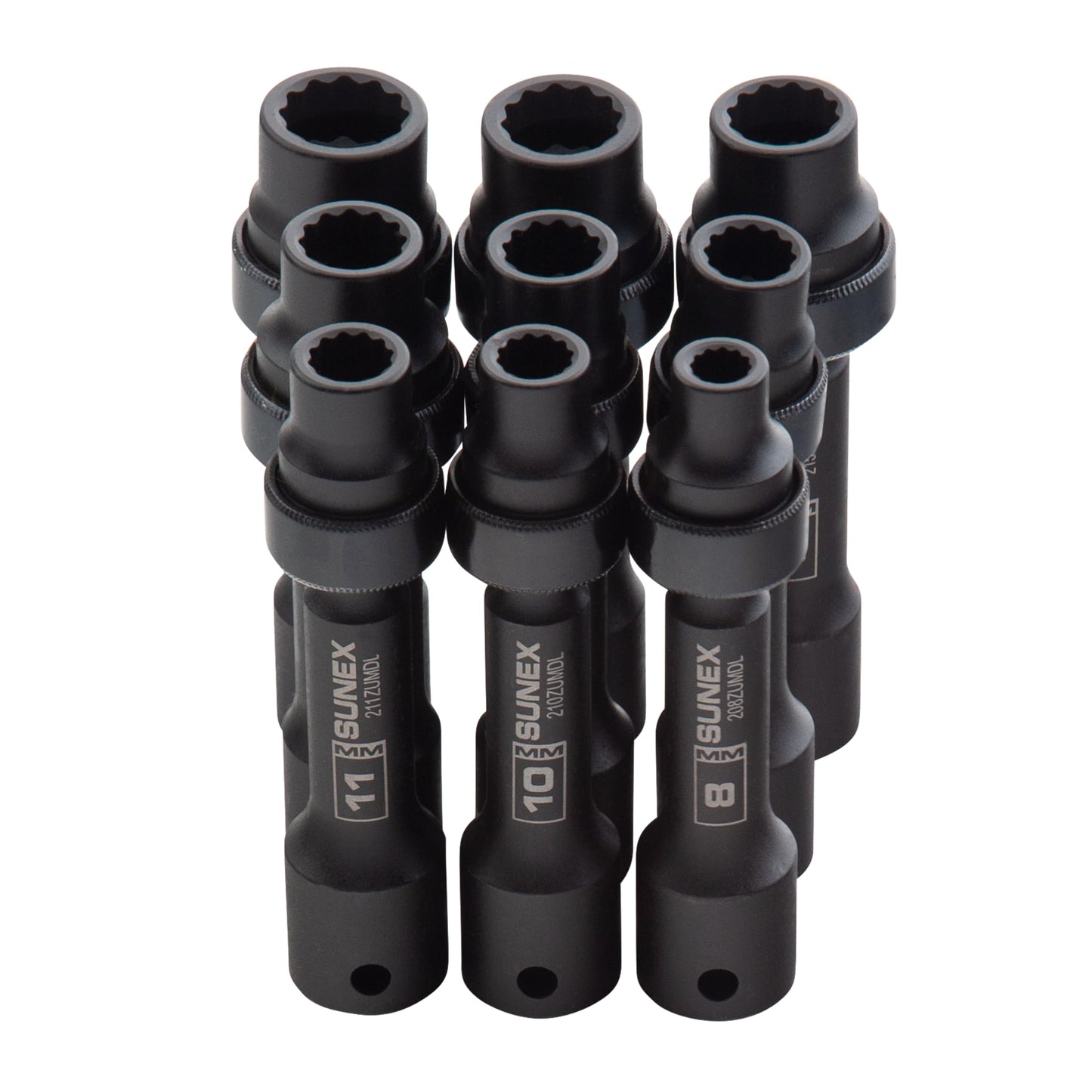 SUNEX TOOLS 2695, ½ Inch Drive Driveline Limited Clearance Socket Set, 12-Point, 9-Piece, Metric, 8mm-17mm, Cr-Mo Steel, Heavy Duty Storage Case