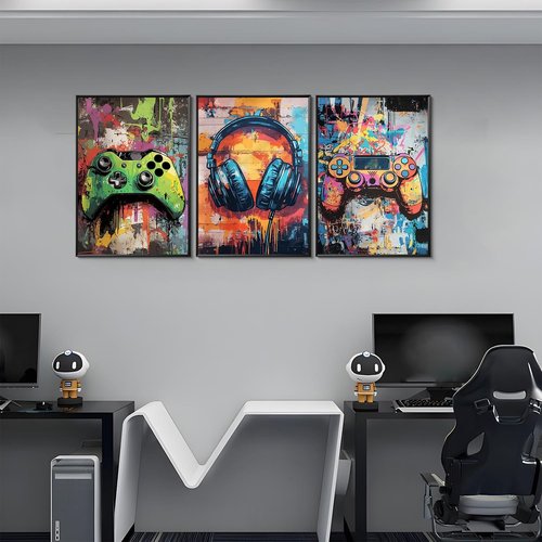 **Gaming Graffiti Canvas Wall Art - Cool Video Game Prints for Gamer Room | Unframed 16x24x3 Inch**