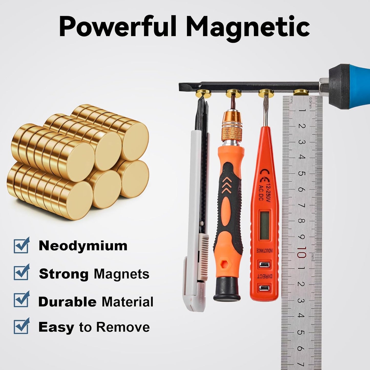 SMARTAKE 45 Pcs Neodymium Refrigerator Magnets - Small Round Office Magnets for Home & Kitchen (Gold)