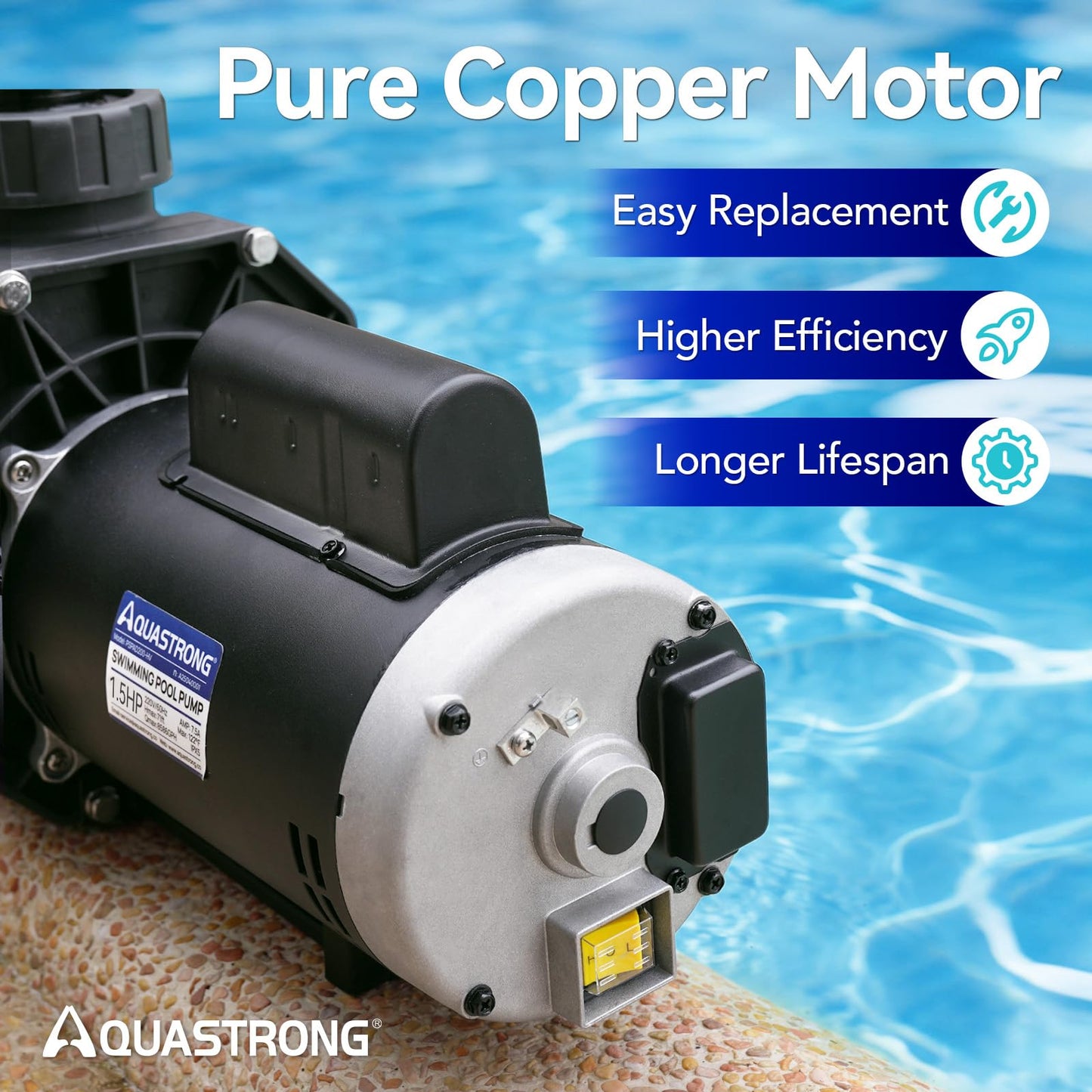 AQUASTRONG In/Above Ground Pool Pump Pure Copper Motor Energy Efficient High Flow Powerful Self Primming Swimming Pool Pumps with Filter Basket, Dark Grey
