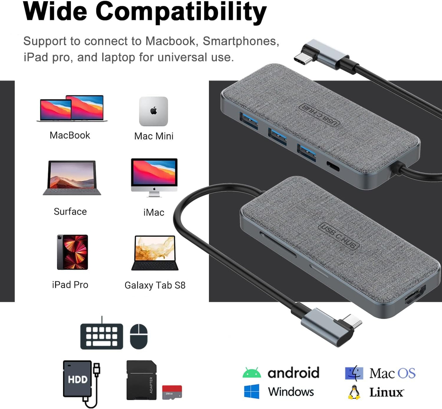 ZSIMC 7-in-1 4K 100W 3 3.0 6, USB C Hub, Docking Station Multiport Adapter with HDMI, Power Delivery, USB Ports, SD/TF