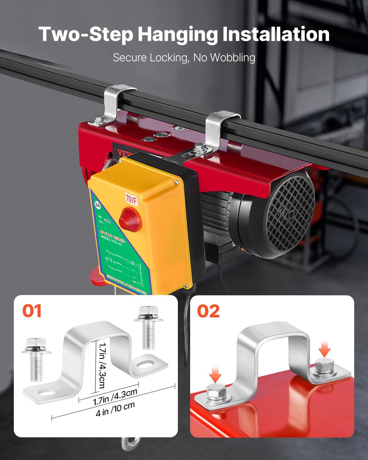 VEVOR 880lbs Electric Hoist with Wireless Remote Control, 110v Electric Hoist with Remote Control, 40ft/20ft Lifting Height Motor, for Garage Warehouse Factory