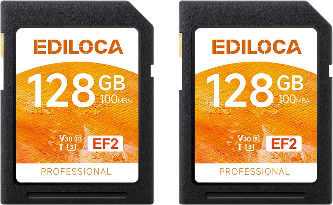 Ediloca 128GB 2 Pack 90/20MB/s, C10, U1, V10, 4K 128GB, EF2-2PCS UHS-I SD Card UHS-I Memory Card Fast Storage