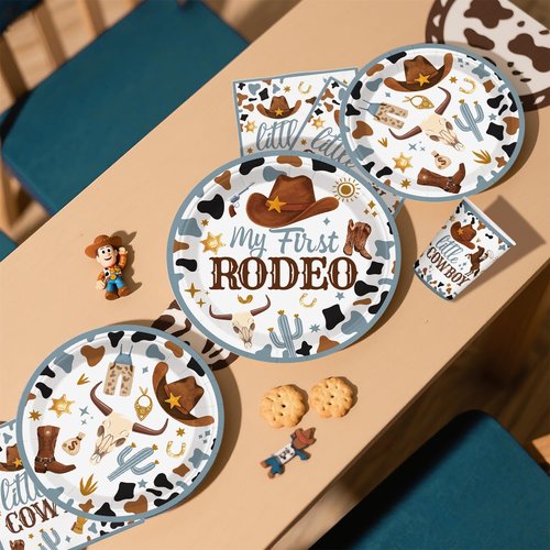 171 PCS My First Rodeo Decorations Boy, First Rodeo Birthday Tableware Set with Cake Topper, Cupcake Topper, Tablecloth, Plates and Balloons for Boy 1st Birthday Decorations