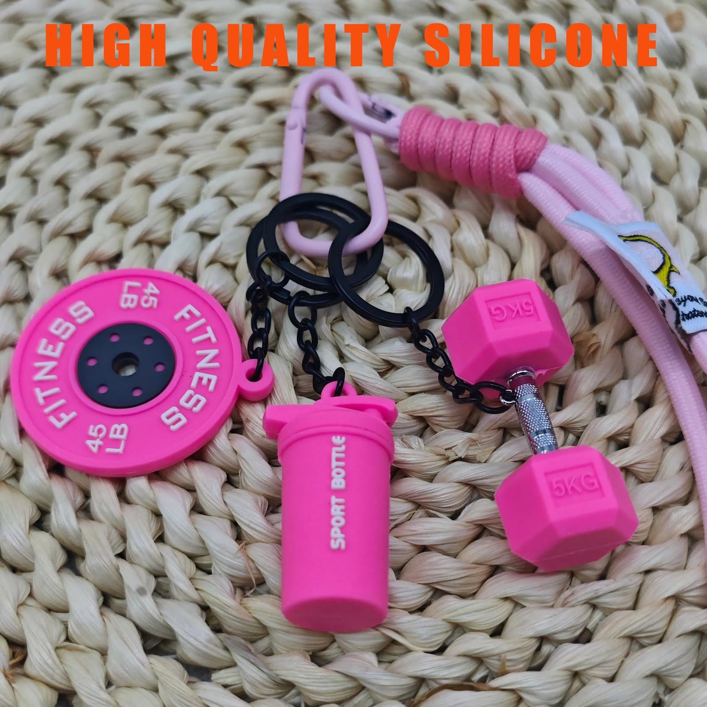 Bandfol Silicone Dumbbell Keychain Bag Purse Charms Fitness Gift for Gym Lover, Gym Accessories for Women & Man (Pink)