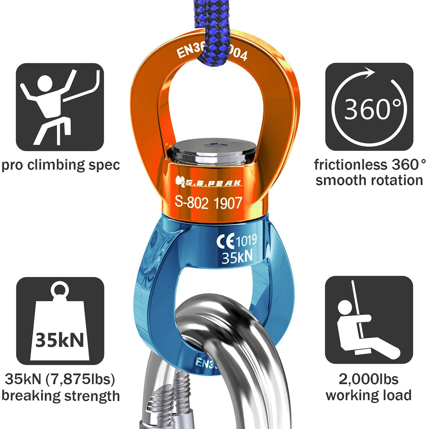PROND Swing Swivel 35kN Safest Rotational Device, Swing Spinner, Carabiner Swivel, Climbing Rope Swivels for Children’s Web Tree Swing Setting, Aerial Dance, Hanging Hammock (Orange Blue)