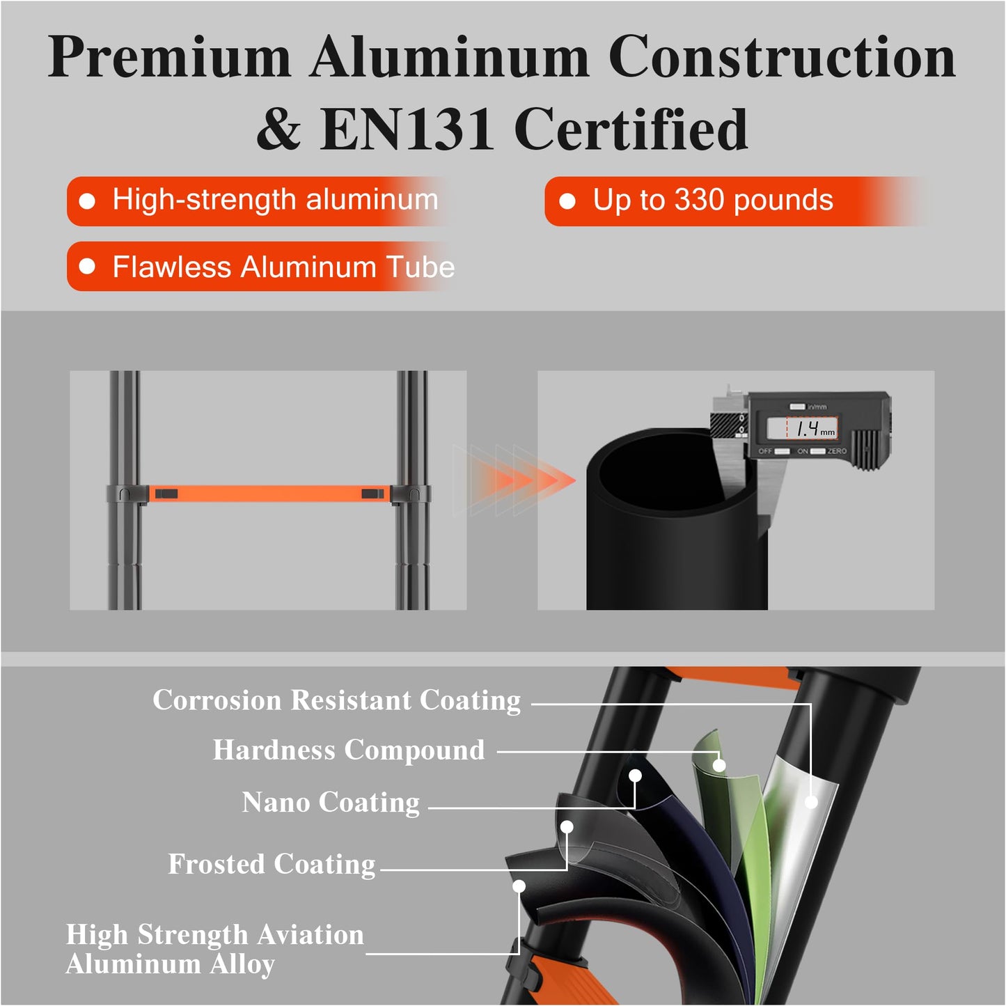 Telescoping Ladder, 12.5 FT Aluminum Extendable Ladder, 330 Lbs Capacity, Collapsible Folding Ladder for House, Roof, RV & Travel Trailer (Black+Orange)