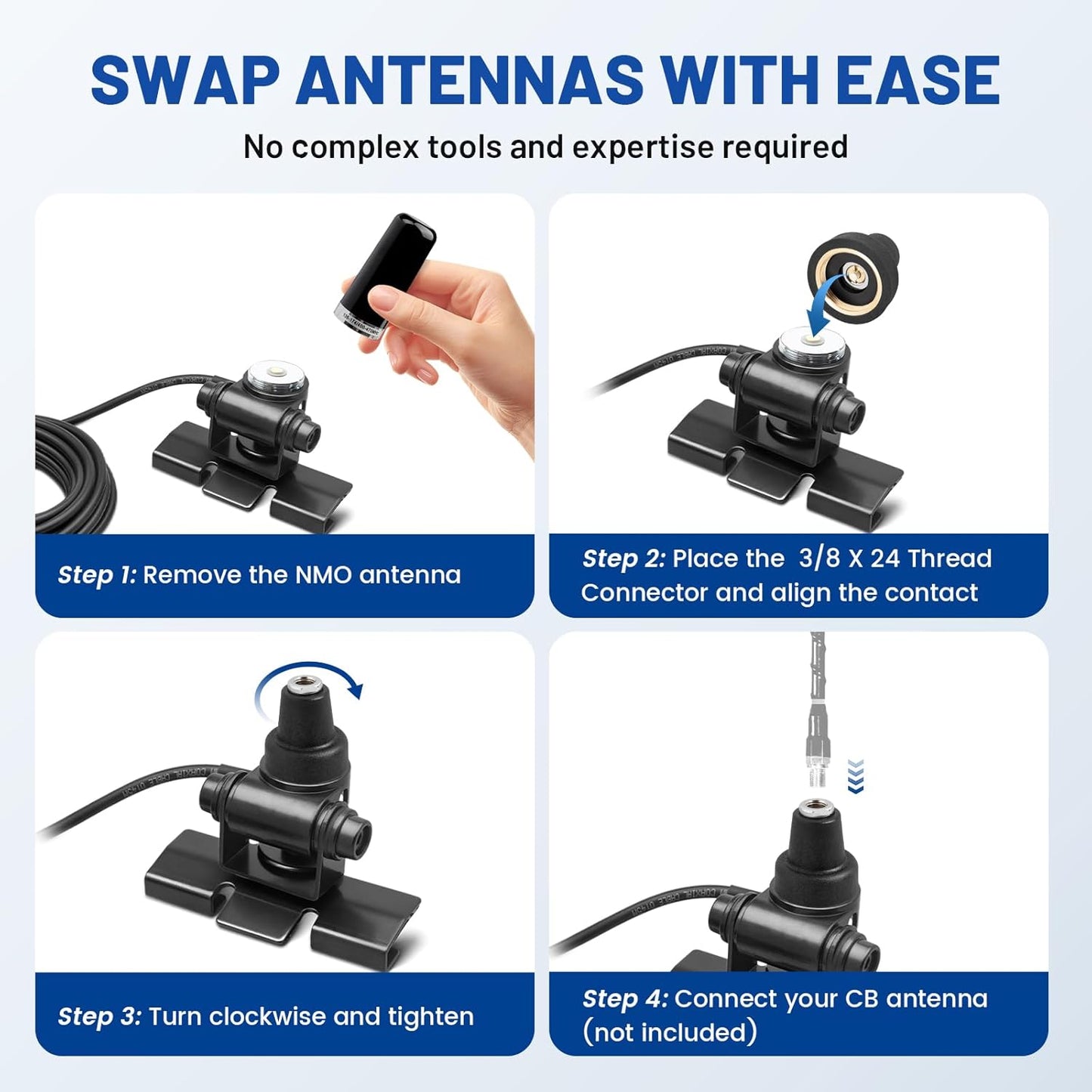 Anina 3/8 24 NMO to X Thread Adapter Antenna Mount for CB Ham Two Way Amateur Radio Antenna Brass Center Contact Low