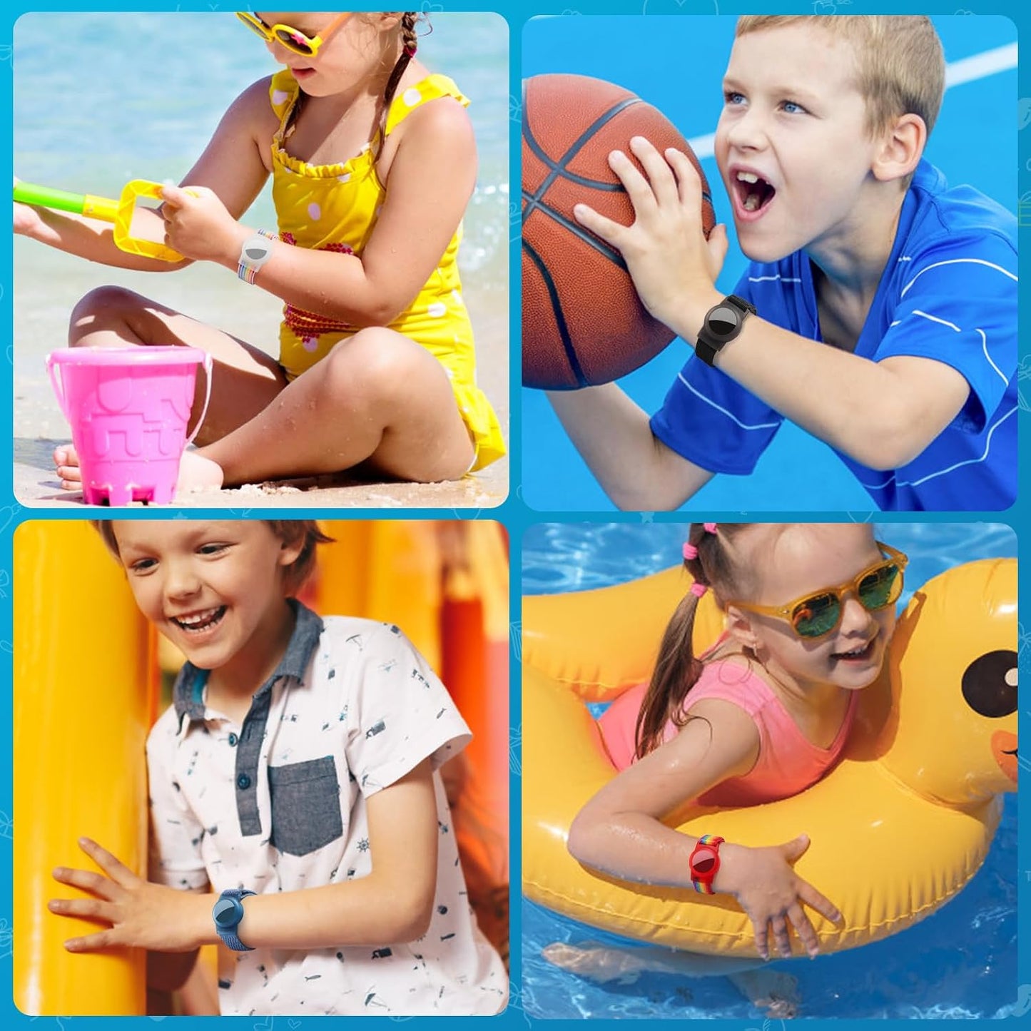 Ztobny 1 2) 4 Pack, (Black/Blue/2 Waterproof Bracelet for Airtag (Gen & Kids Soft Nylon Hidden Air Tag Wristband Full