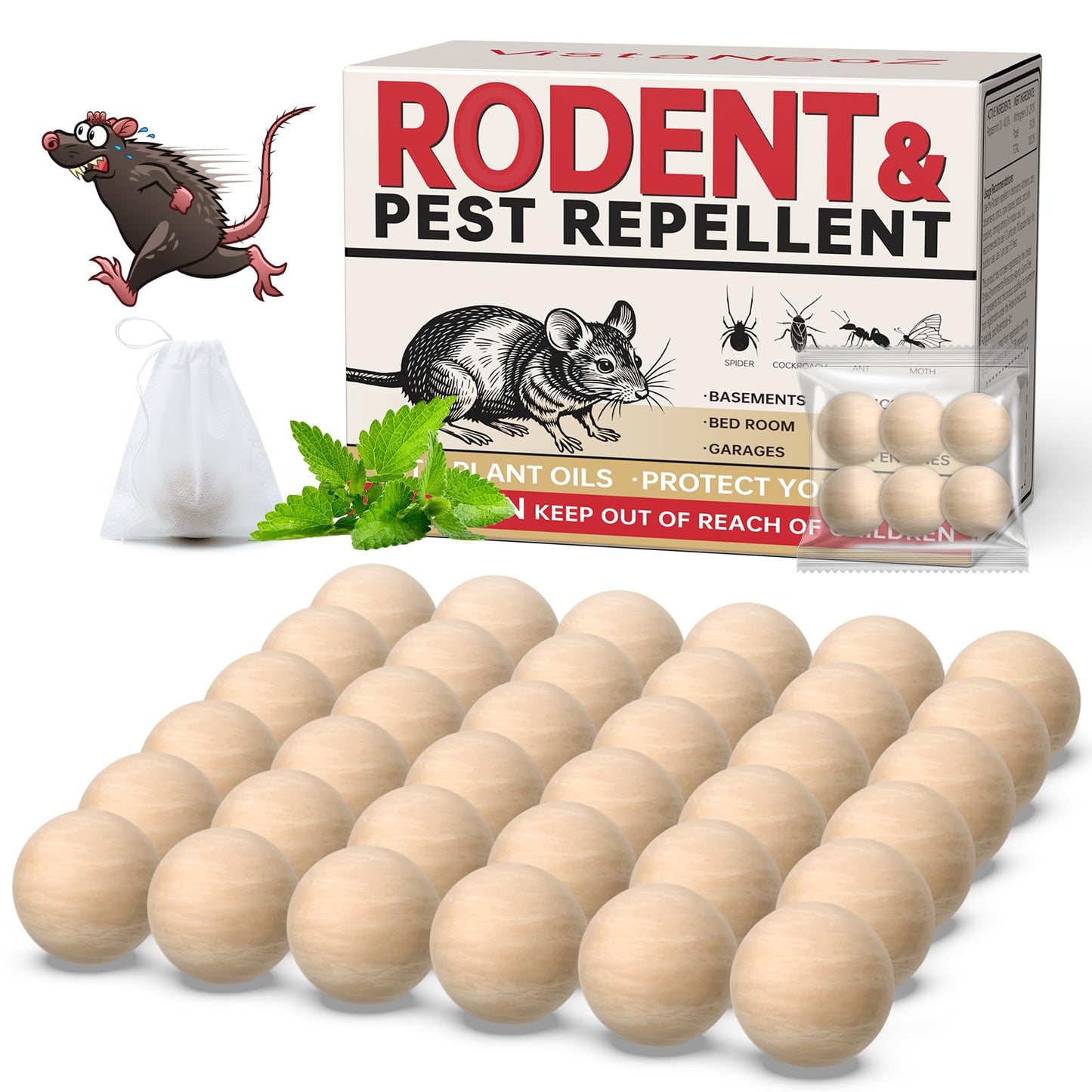 Rodent Repellent Indoor 36 Balls – Natural Peppermint Mouse Repellent, Moth Balls for Outdoor Use, Rodent Repellent Indoor for Home, Garage, Car & RV