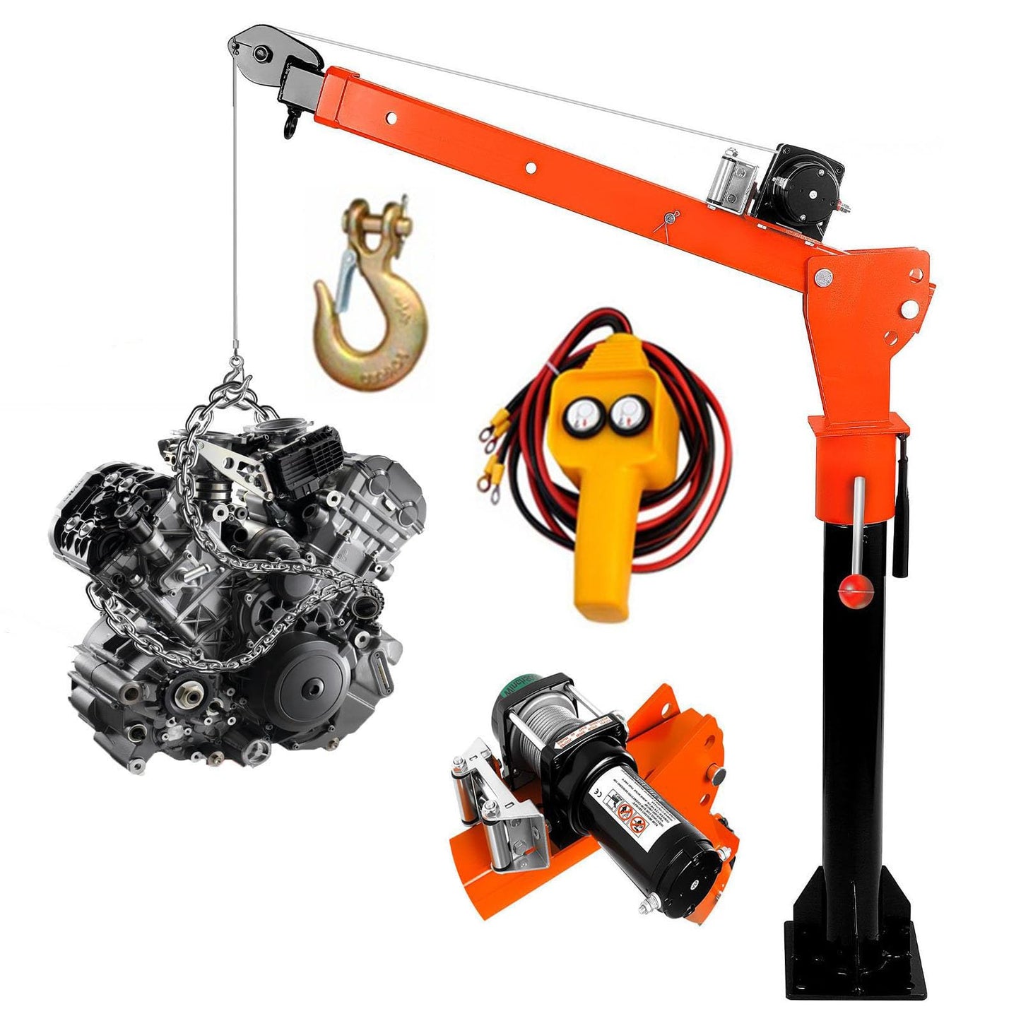 Electric Pickup Truck Jib Crane, 1300lbs Load Capacity, Industrial Folding Hoist Truck Crane with Electric Winch 2200 Lbs, 360° Swivel for Truck Crane in Construction, Factory