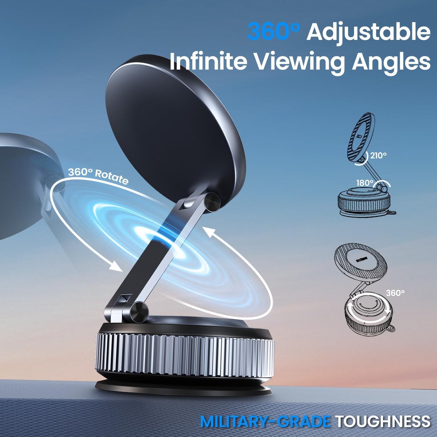 BEEGROW 360 17-12 Magnetic Car Phone Holder for Magsafe, Alloy Folding Cell Car Phone Mount with Ultra Stable Suction