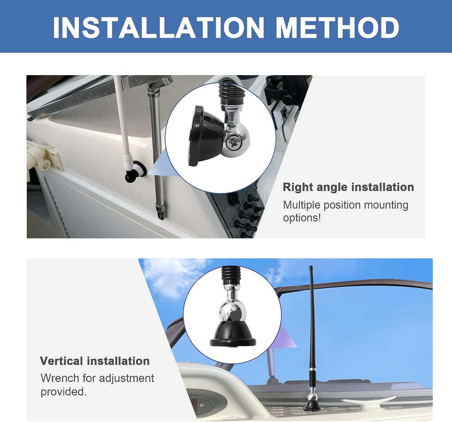 Anina 16 Inch Marine Radio Antenna for Pickup Truck Boat ATV UTV RV Motorcycle Tractor Top/Side Mount Rubber Duck
