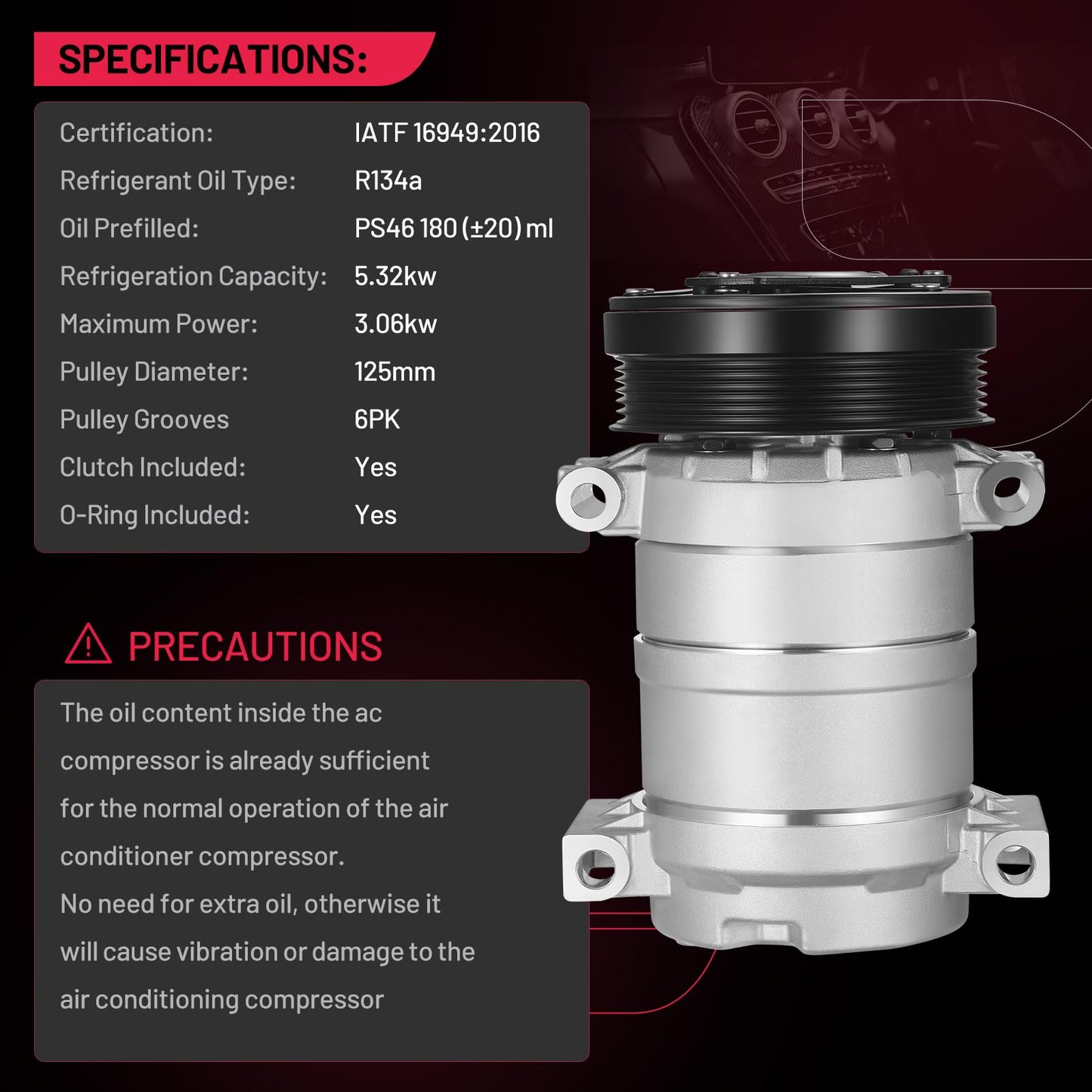 BDFHYK 58950 Air Conditioning A/C Compressor Compatible with Chevy Silverado, Blazer, C1500, C1500 Suburban, C2500, C3500, K1500, K2500, K3500, Sonora, Tahoe, Compatible with GMC Jimmy/Sonoma/Yukon