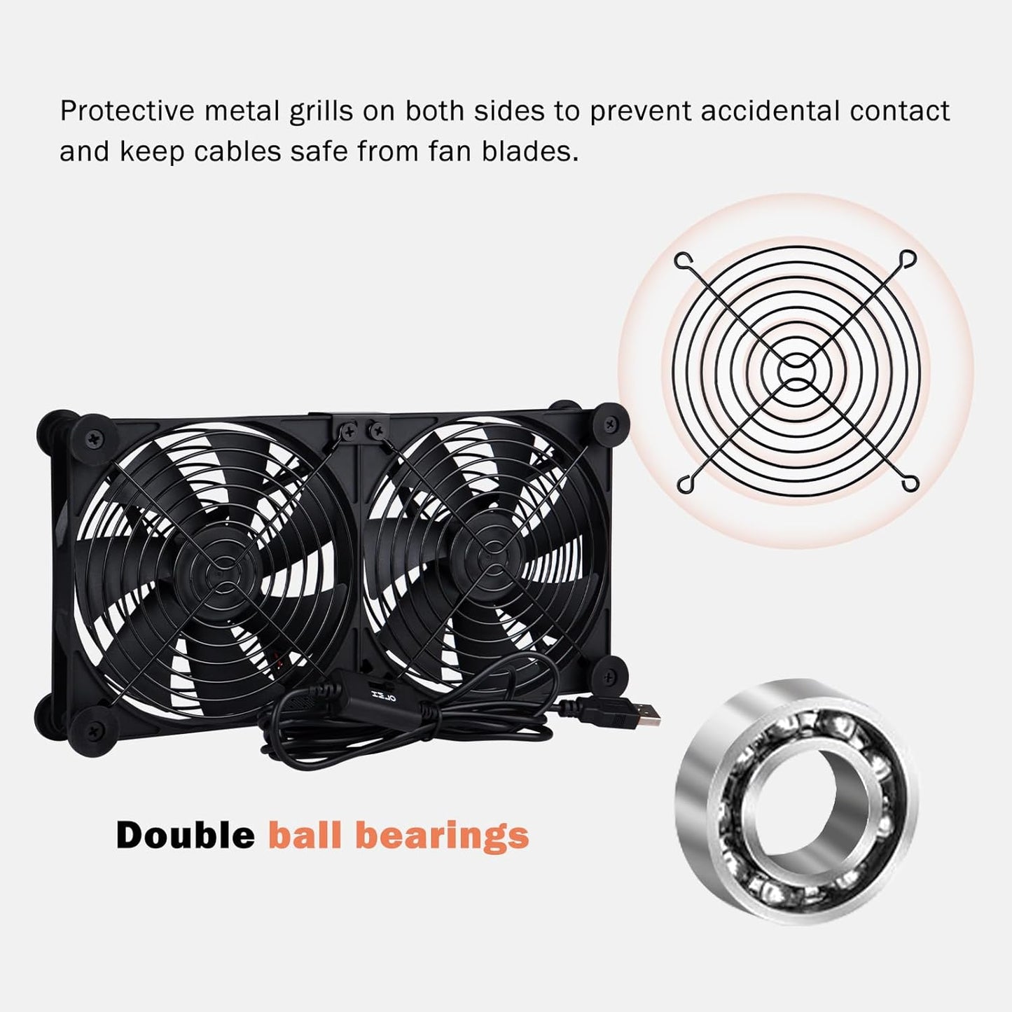 140mm 3-Degree 5V Quiet Dual Router Fan Cooler with L/M/H Speed Controller, DC USB Powered Cooling Case Fan for Router