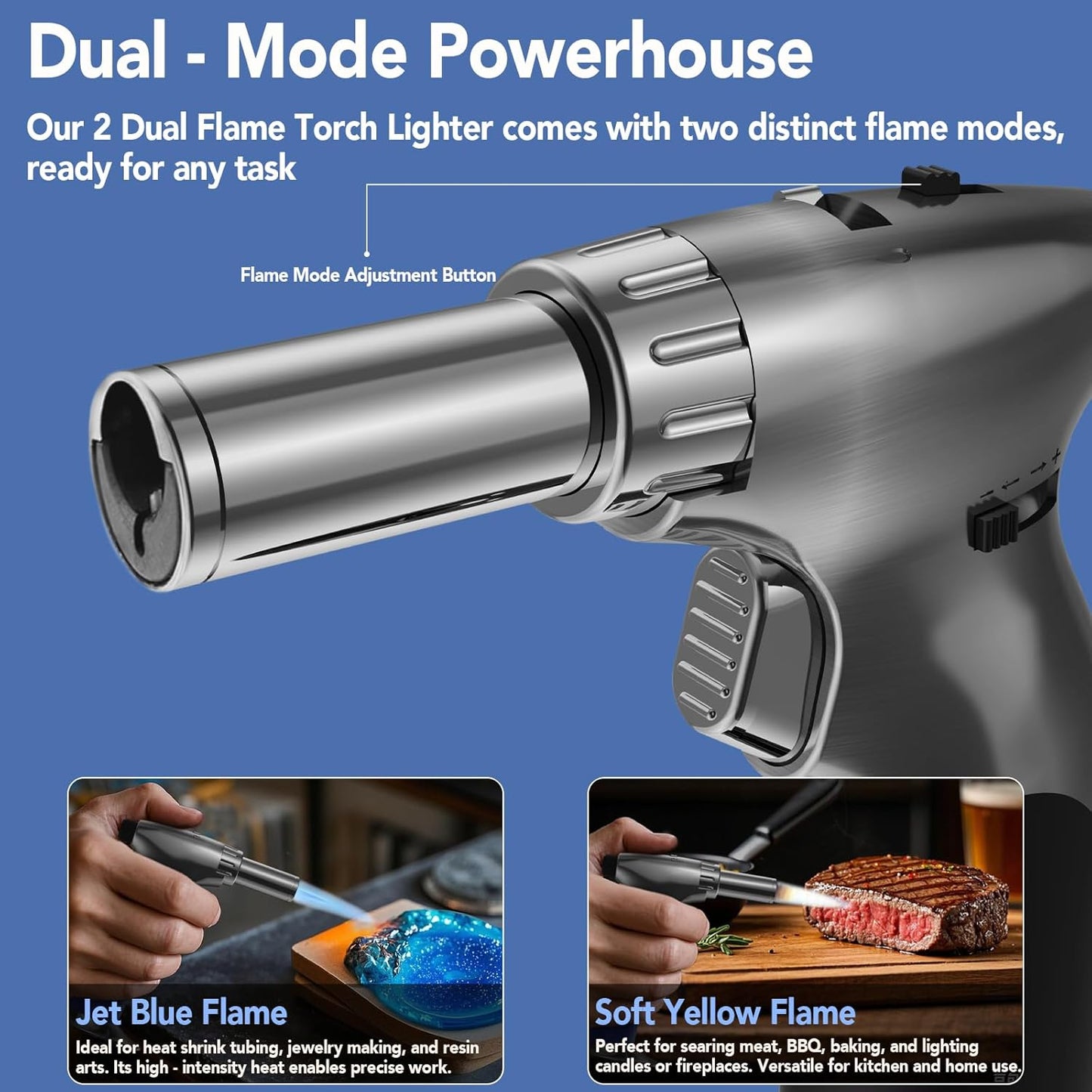Sondiko Dual Style Butane Torch Lighter - Adjustable Flame Size & Continuous Flame Lock for Cooking | Refillable