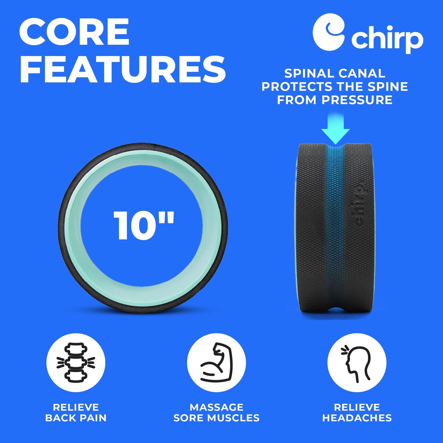 Chirp Wheel Foam Roller - Targeted Back & Neck Pain Relief, Muscle Massage, Trigger Point Therapy, High-Density Foam Tool for Physical Therapy, Stretching & Exercise, 500lbs Capacity, 10-Inch Mint