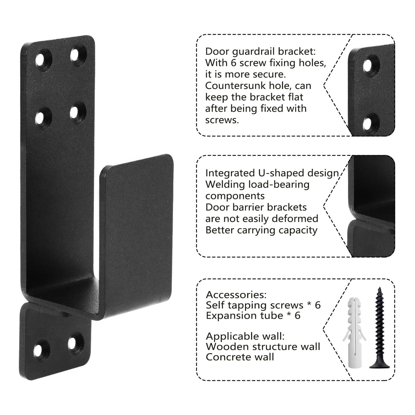 2x4 Brackets, Door Barricade Brackets, Door Security Bar U Bracket, Suitable for Garage Door Bracket, Reinforcing Barns, Gardens, Sheds, and Safety Doors (Black 4 Pack)