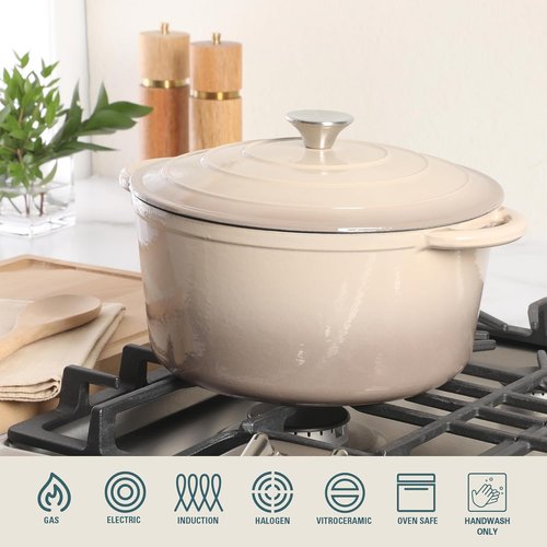 Gibson Home Addlestone 7 Qt Enameled Cast Iron Dutch Oven - Oven Safe to 500°F, Ideal for Baking & Stews | Gradient Taupe
