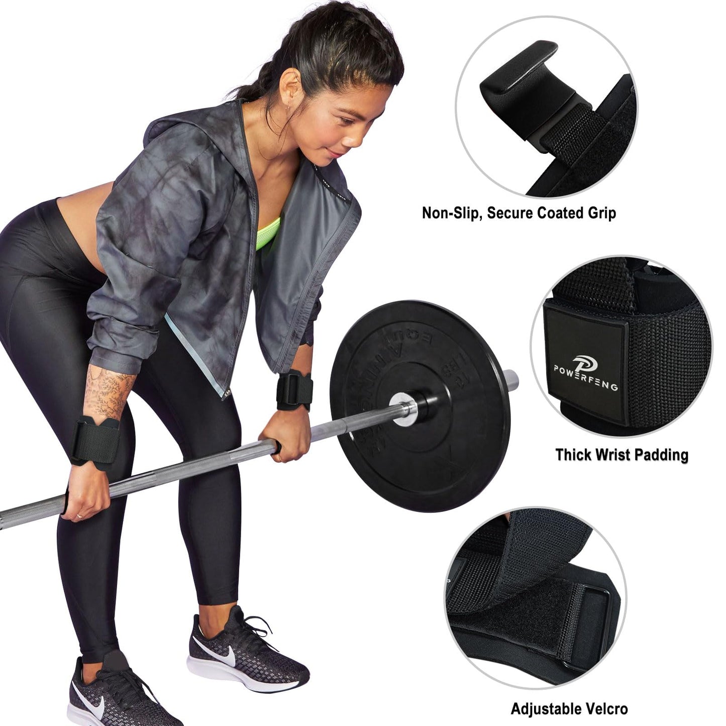 powerfeng Lifting Hooks for Weight Lifting: Weightlifting Hooks Wrist Straps Hand Grip Support for Deadlift Weightlifting Gym Gloves for Men & Women (Black)