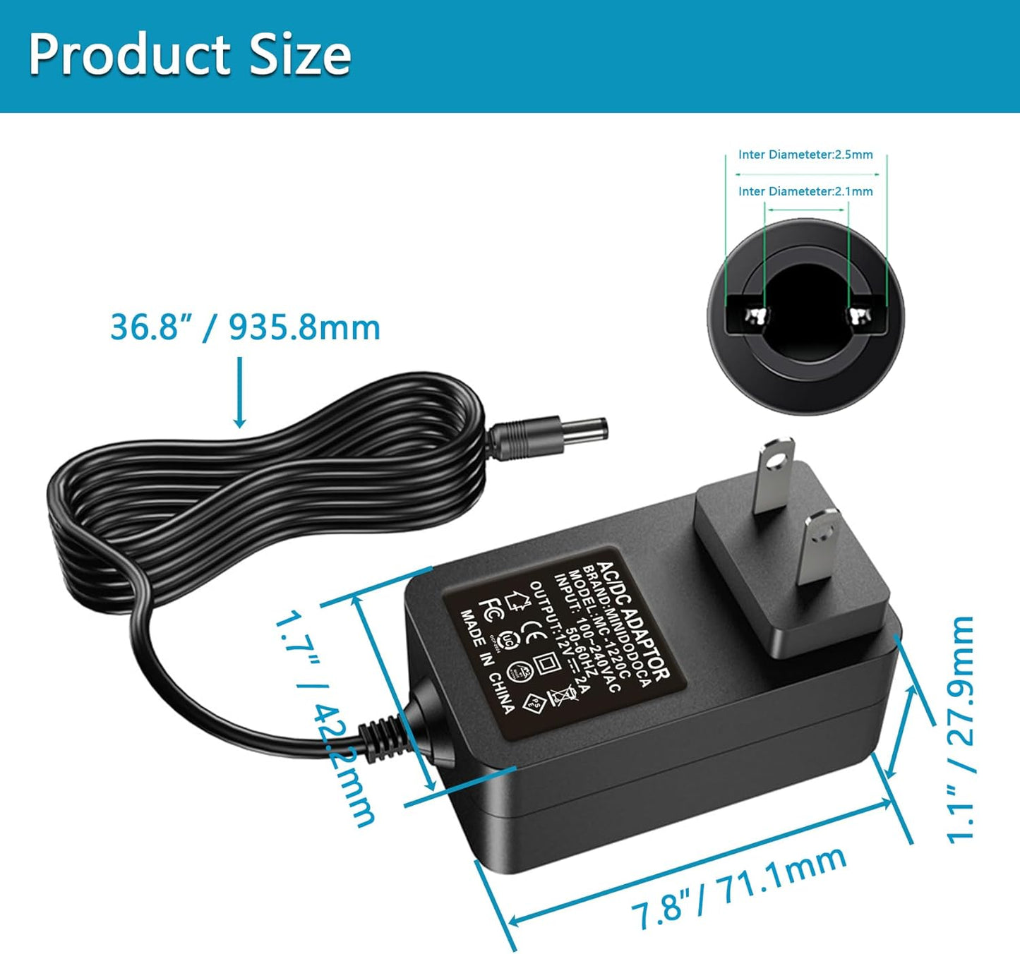 minidodoca 12V 2A 2 12 2000mA DC12V (6 Pack) AC Adapter Charger Replacement with Tips, Regulated Volts Power Supply