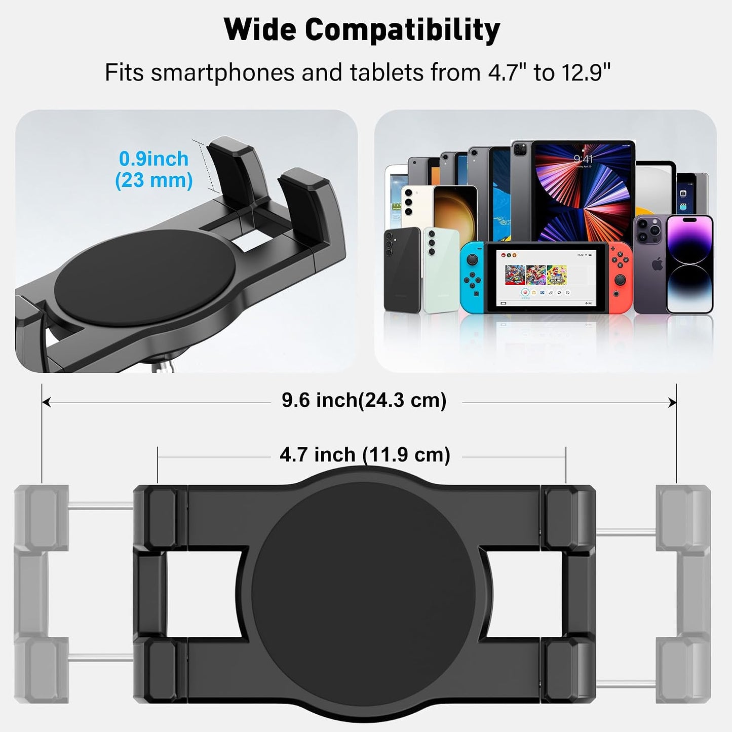 Keuvirya 4.7-12.9" 12.9 360 Heavy Duty Aluminum iPad Suction Mount for Truck Car, Anti-Shake Dashboard Windshield