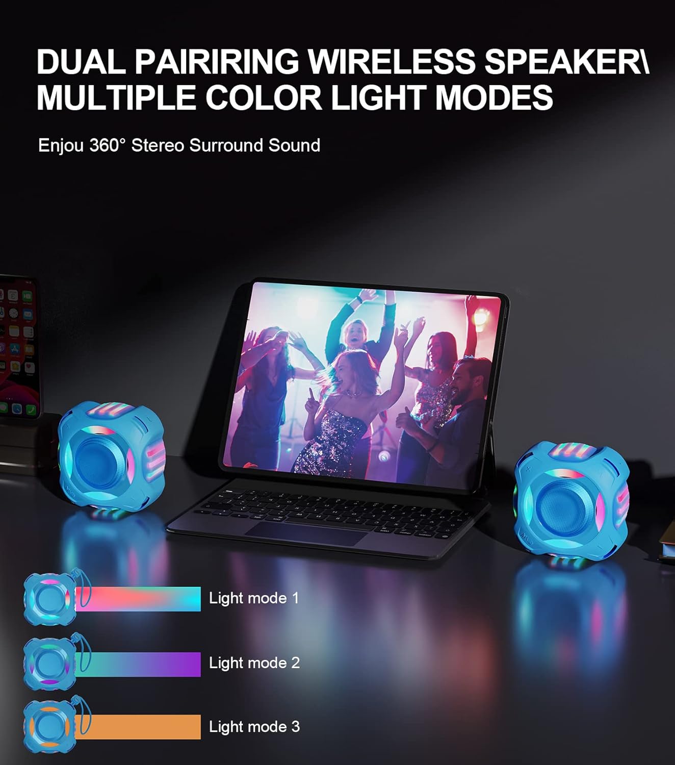 comiso IP67 2000mAh, Shower Bluetooth Speaker, Waterproof Speaker with LED Light, Portable Speakers with True Wireless
