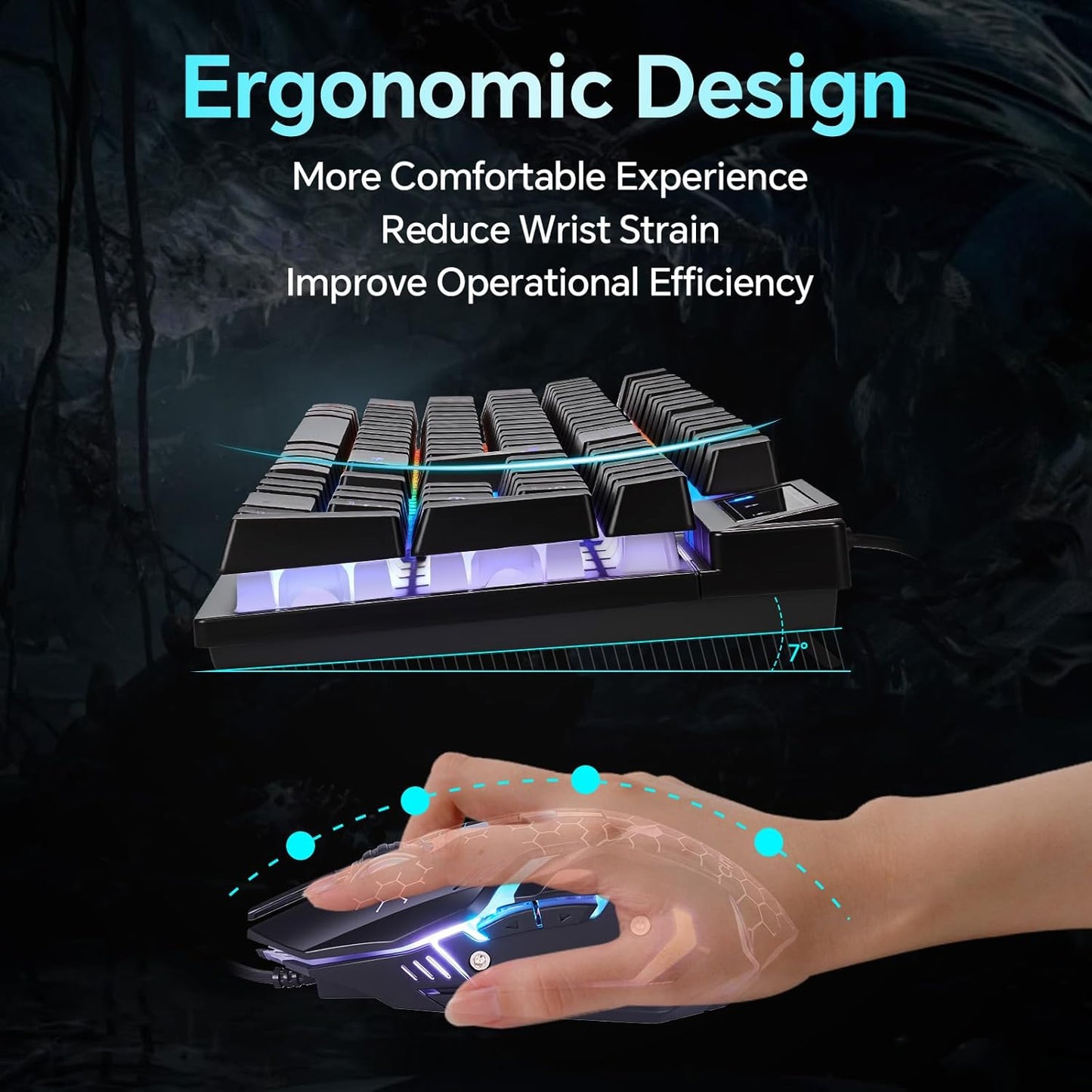 CHONCHOW 3200DPI Set PS4 Gaming Keyboard and Mouse Combo, USB Wired RGB Backlit, Mechanical Feel Anti-ghosting Keyboard