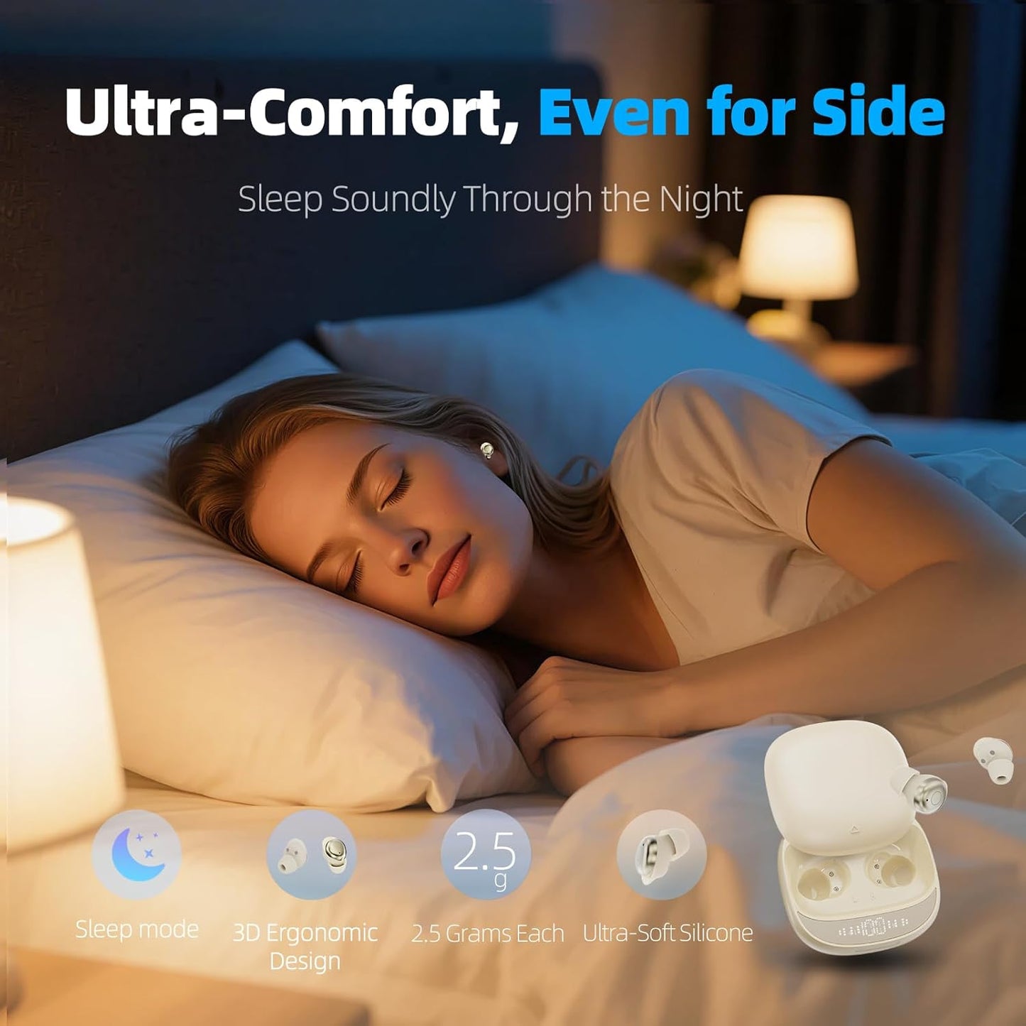 ZOVIMAX 5.4 48H Sleep Earbuds Bluetooth in Ear Buds for Sleeping, Mini Sleep Headphones for Side Sleepers with Dual