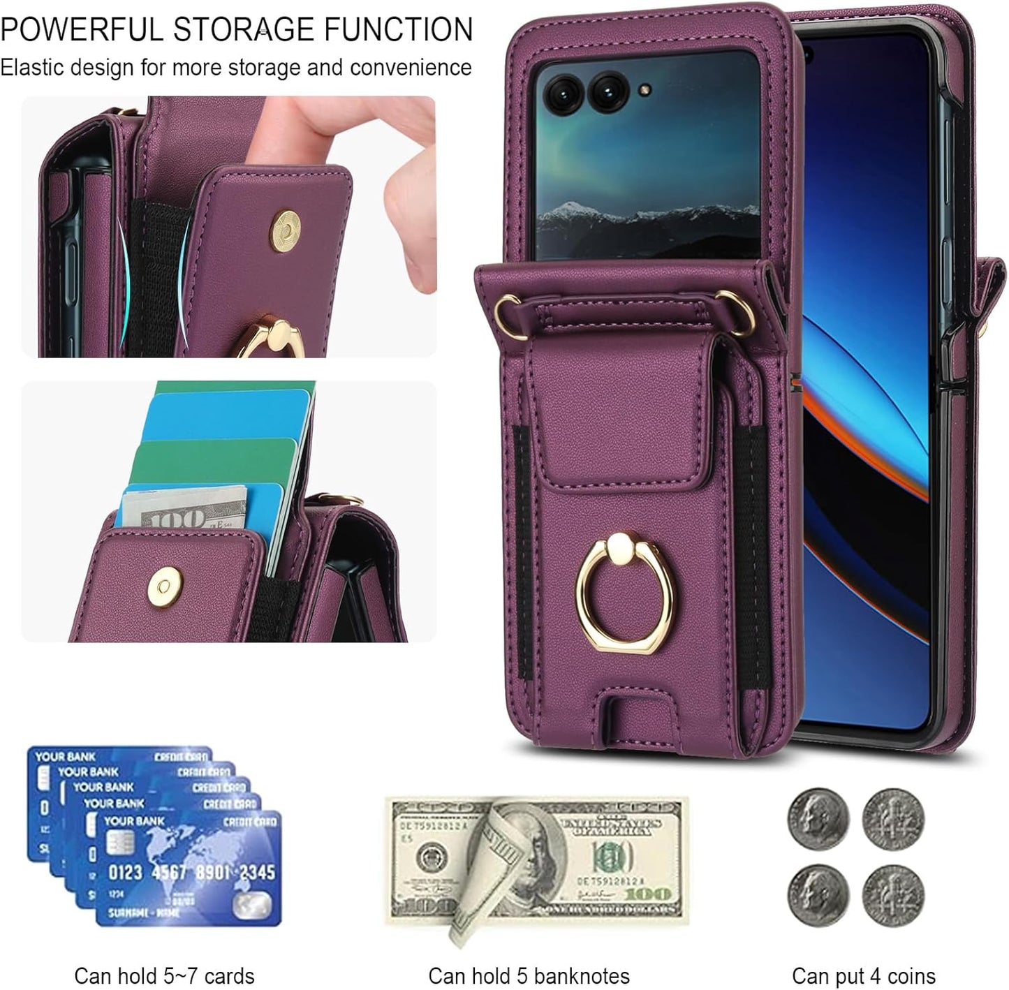 Asuwish 50 2024/Razr 2024 Plus2024 Phone Case for Motorola Moto Razr Ultra/Razr+ Plus Wallet Cover with Ring Crossbody