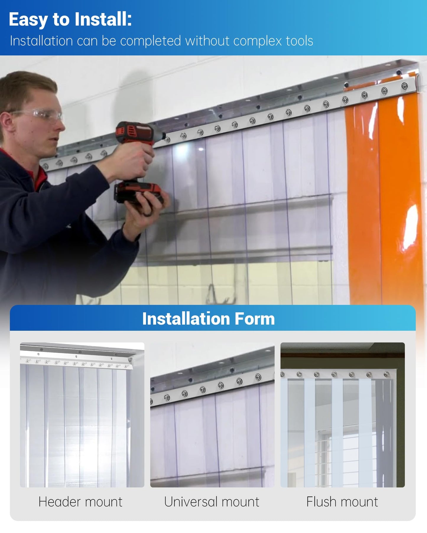 8- Foot Strip Curtain Door Hardware, Commercial Industrial Use Plastic Strip Door Hanger（Not Equipped With Plastic Rubber Curtain）, Galvanized Steel, Fit for Porch/Garage/Warehouse/Pet House Curtain