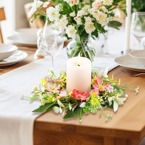 Jexine Floral Wreaths - 8-Piece Mini Candle Ring Set for Weddings & Home Decor | All Seasons