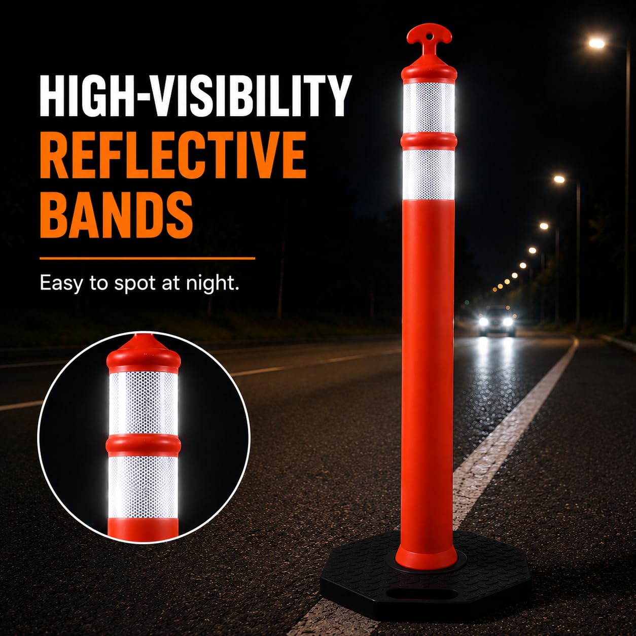 6PACK BESEA Traffic Delineators Cone 42”High Orange Traffic Safety Delineator Cones with Heavy Duty Rubber Base for Construction Site, Road Parking, People Control in Public(6PACK)