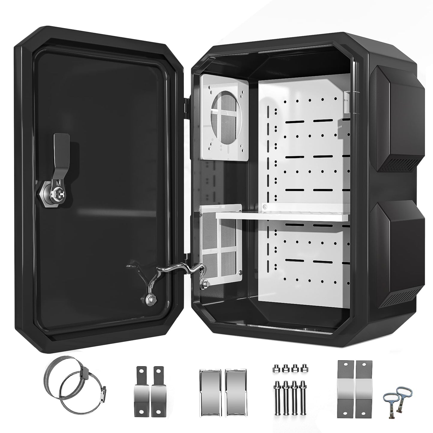 Outdoor Electrical Box, Cold-Rolled Steel Plate, Aluminum Alloy Back Beam, One-Piece Ventilation Design, IP65 Waterproof, Wall/Pole Mounted (15.7" x 12" x 8")