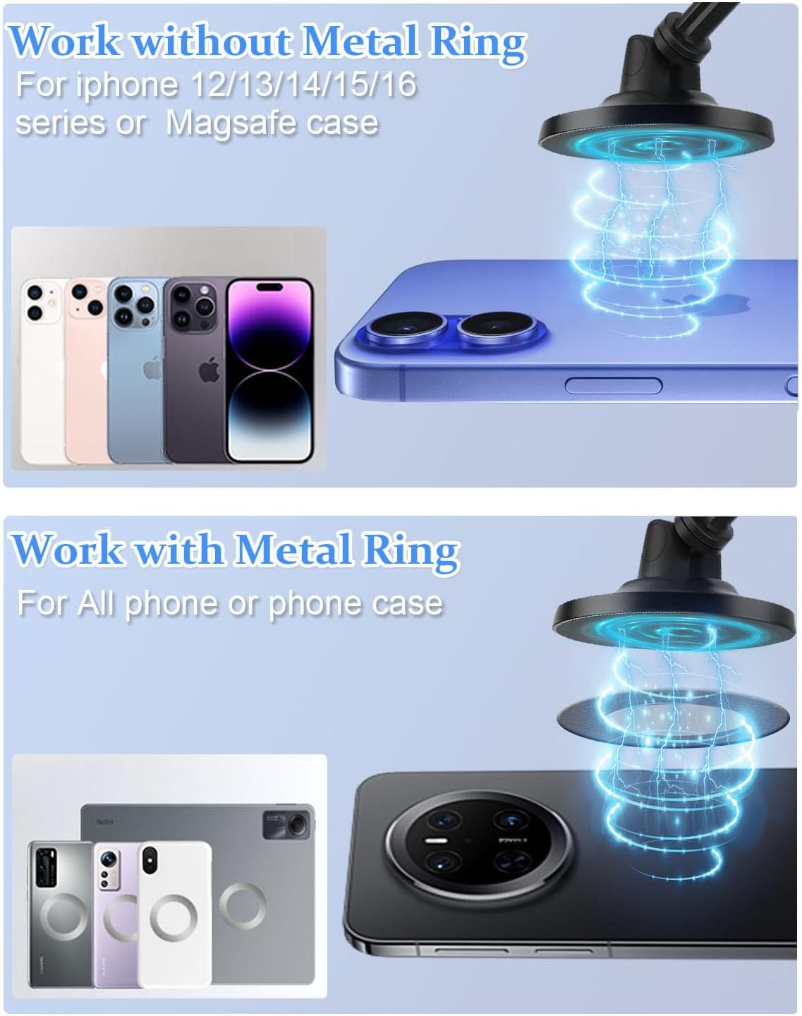 CLQ 360 16 15 14 13 4-7" Magnetic Phone Holder for Desk, for Magsafe Cell Phone Mount Clamp Clip, Rotating Adjustable