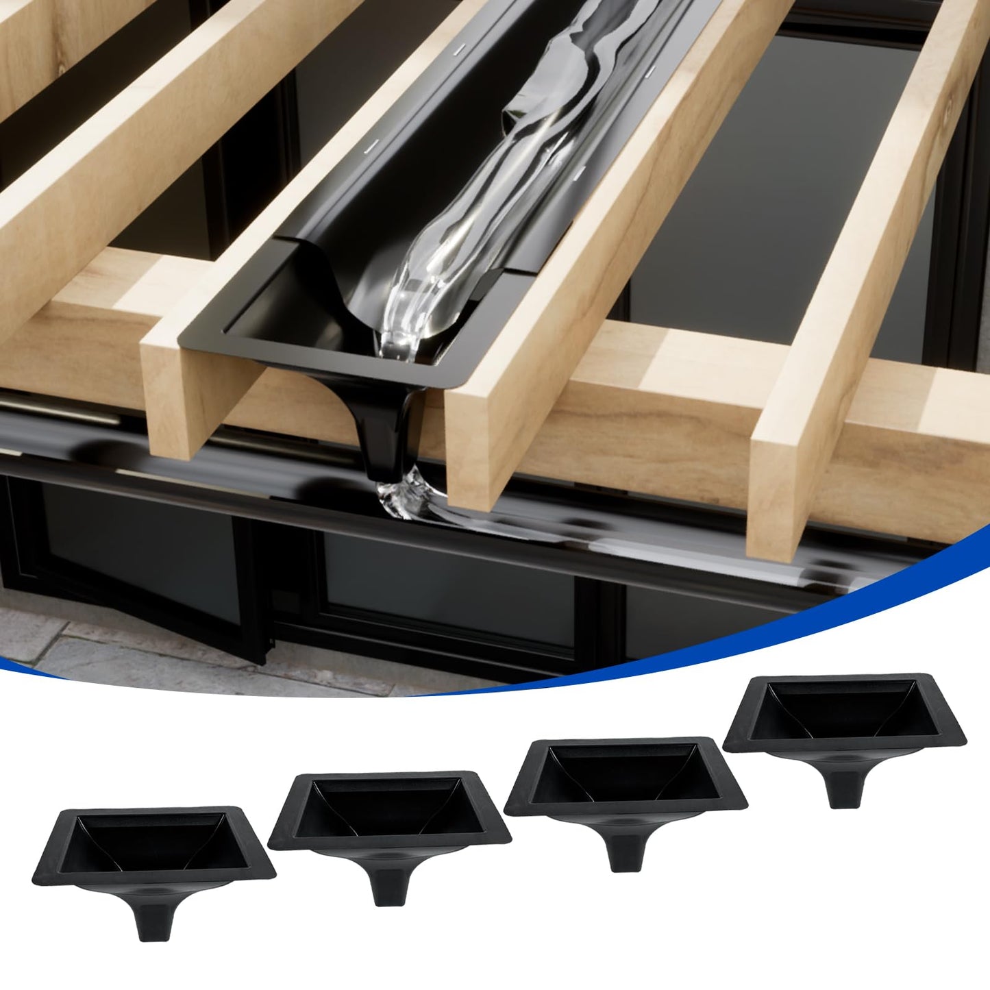 Muzata 4PCS Black Under Deck Drainage System Downspout PE Easy Installation Rain Drain for 12"/16" Joist Spacing M078