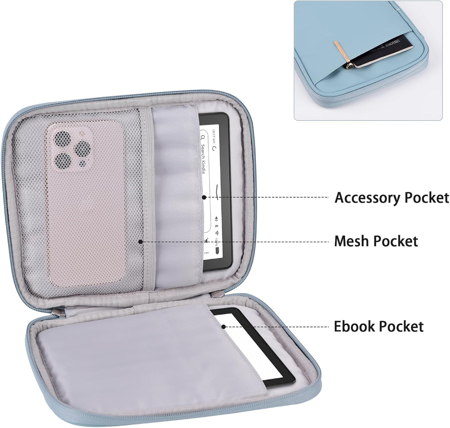 Cayeelu 6-7 Inch Padded Sleeve Pouch for eBook/E-Reader/Kindle Paperwhite/Kindle Oasis (Misty Blue-PU)