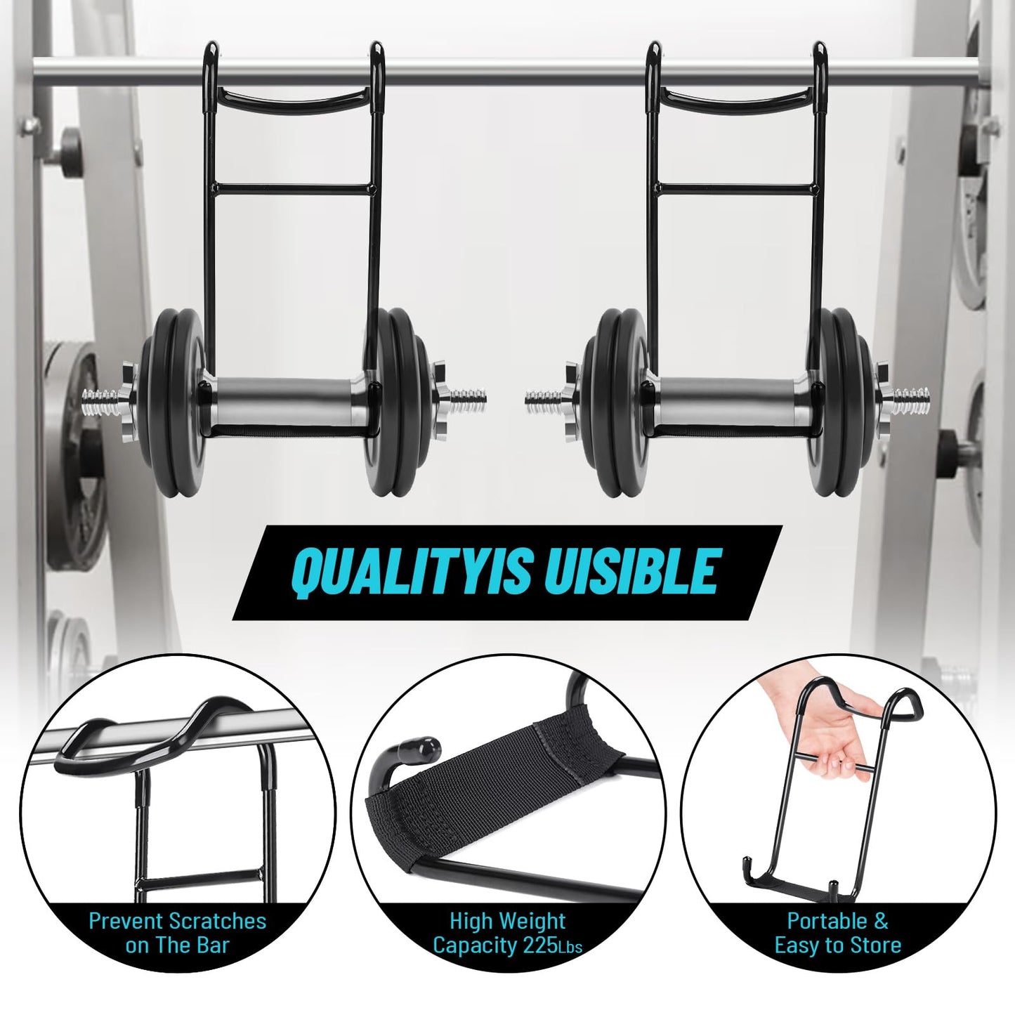 Roliwils 225LB Dumbbell Spotter Hooks (Pair) - Reduced noise, anti-scratch | Shoulder/chest press support | Easy solo use | For all fitness