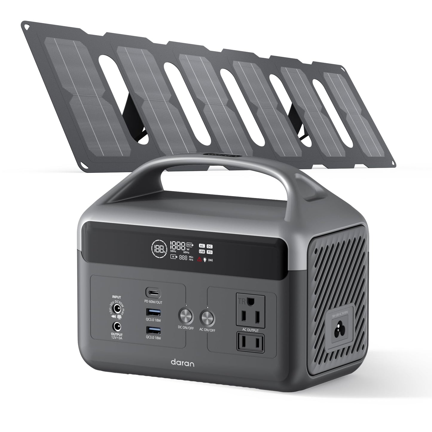 Portable Power Station with Foldable Solar Panels 40w, DaranEner 300w Lifepo4 Battery 60W USB-C Pd, 192Wh Fast Recharge Home Backup Power Bank, Lightweight Solar Generator for Camping, Outdoor Travel