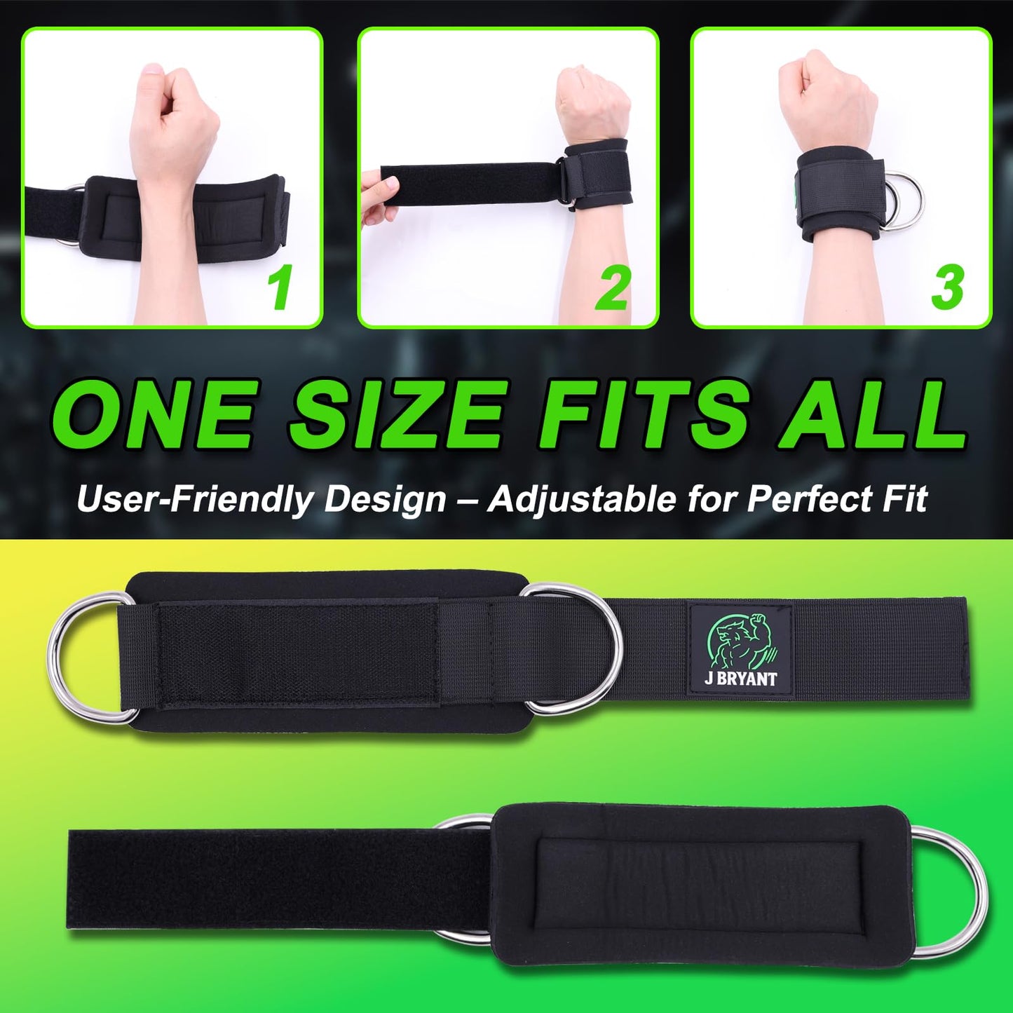 Wrist Cuffs for Cable Machine Workouts – Padded Wrist Straps with Reinforced D-Rings for Strength Training, Pulley Systems, Triceps & Bicep Workouts – Adjustable Fit for Men & Women (Green)
