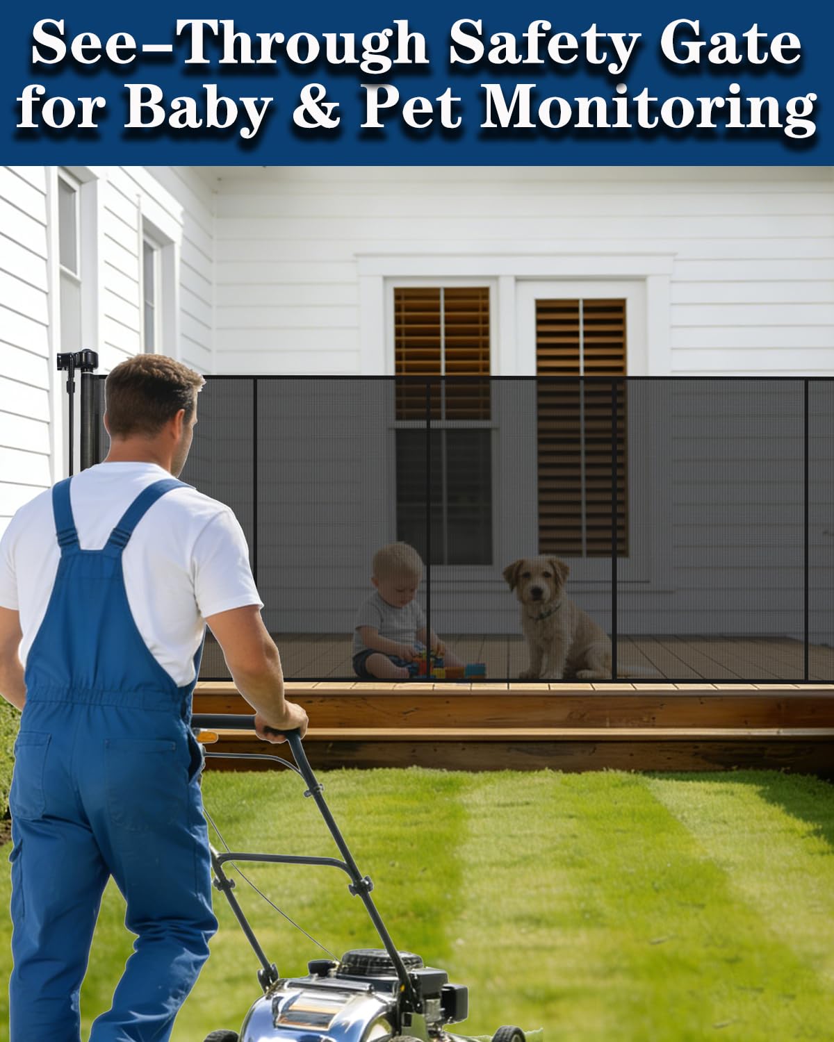 280'' Extra Wide Retractable Baby Gates for Large Opening, 52" Tall Retractable Dog Pet Gate with Support Rods, Long Mesh Screen Child Safety Gate for Garage Doorways Deck Stairs Yard Outdoor Indoor
