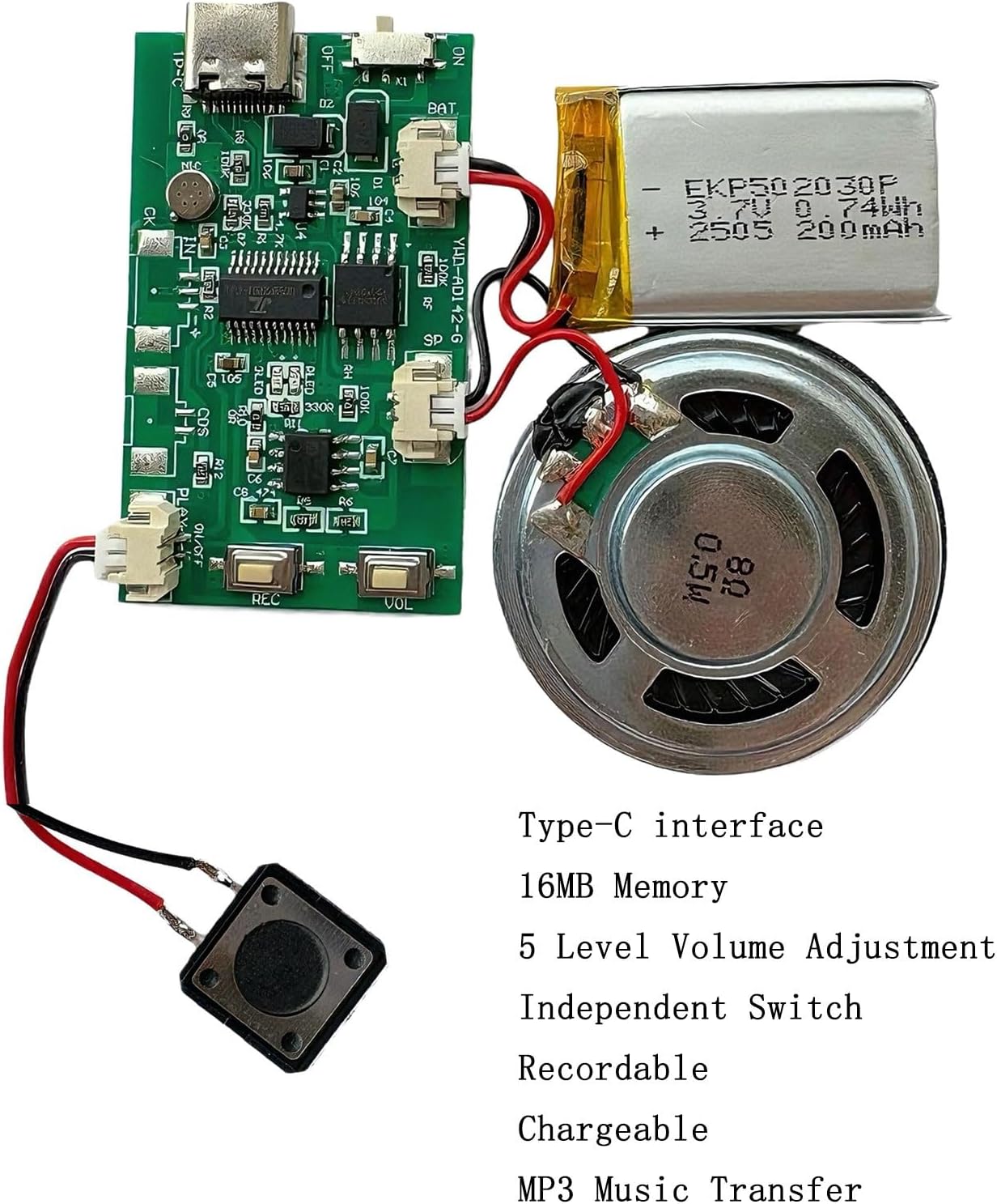 YJIPOWA 2PCS Programmable 16 Music Sound Recorder Module DIY Module Chip with Speaker Minutes Recording for Holiday